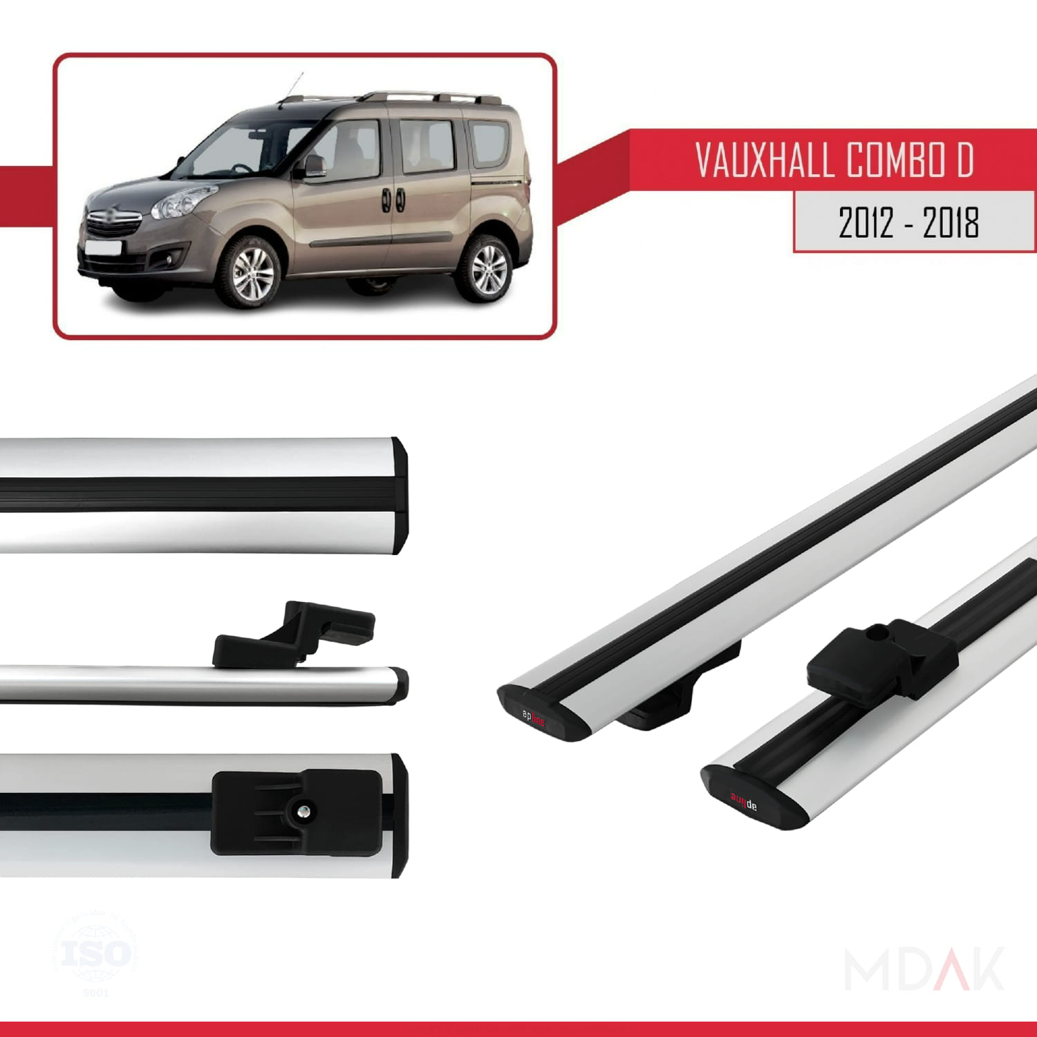 Vauxhall Combo D 2012-2018 Arası ile Uyumlu BASIC Model Ara Atkı Tavan Barı Gri 2 Adet - Görsel 3