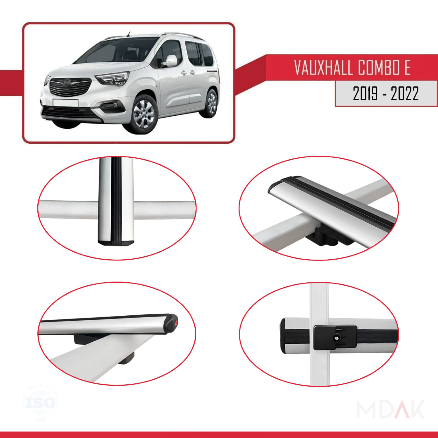 Vauxhall Combo E Life 2019-2022 Arası ile Uyumlu BASIC Model Ara Atkı Tavan Barı Gri 3 Adet - Görsel 4