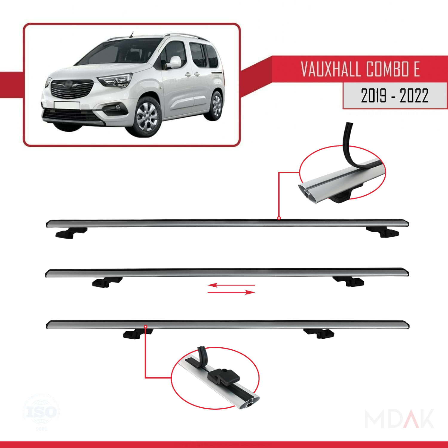 Vauxhall Combo E Life 2019-2022 Arası ile Uyumlu BASIC Model Ara Atkı Tavan Barı Gri 2 Adet - Görsel 5