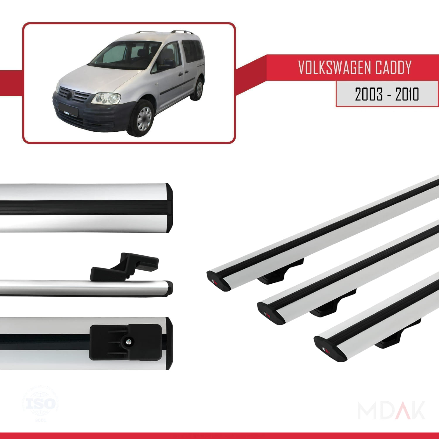 Volkswagen Caddy 3 (2K) 2003-2010 Arası ile Uyumlu BASIC Model Ara Atkı Tavan Barı Gri 3 Adet - Görsel 3