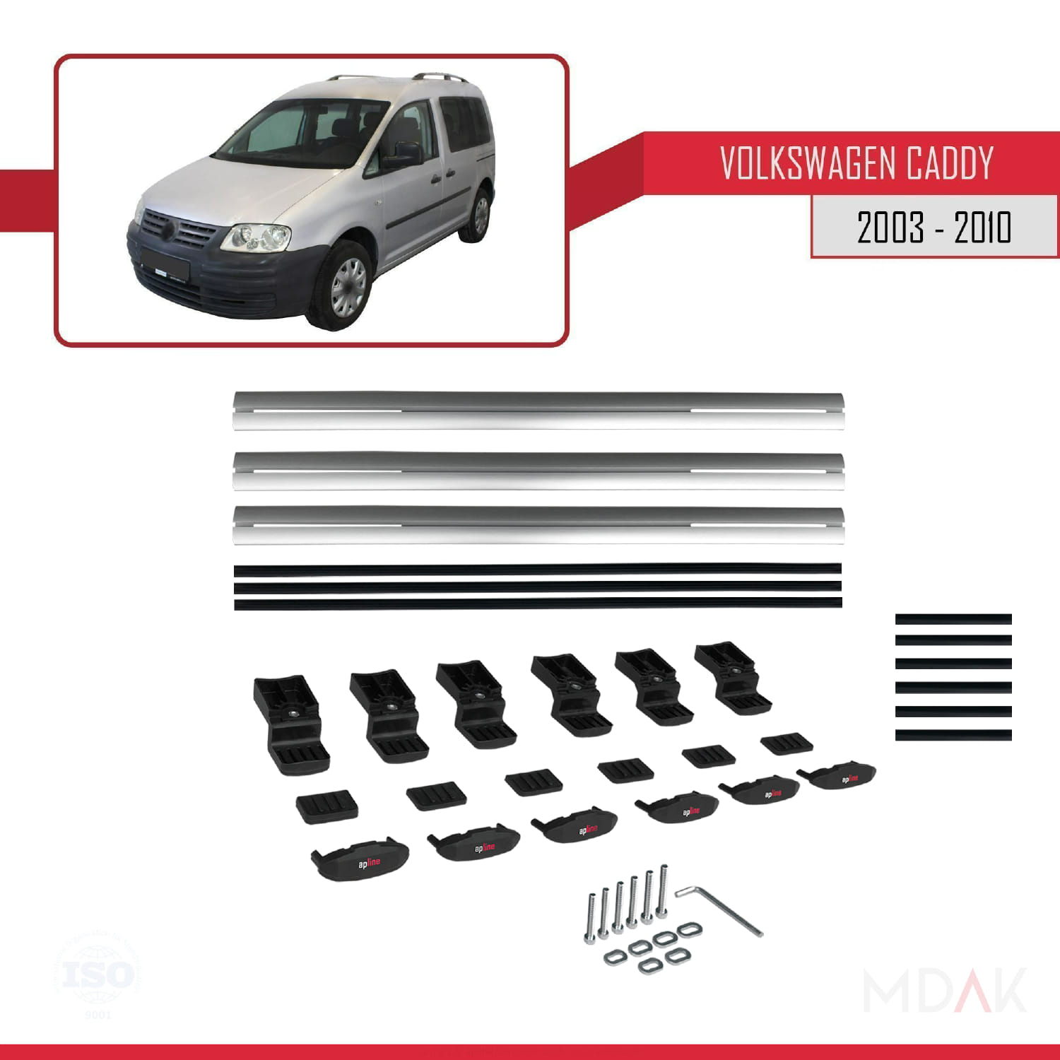 Volkswagen Caddy 3 (2K) 2003-2010 Arası ile Uyumlu BASIC Model Ara Atkı Tavan Barı Gri 3 Adet - Görsel 6