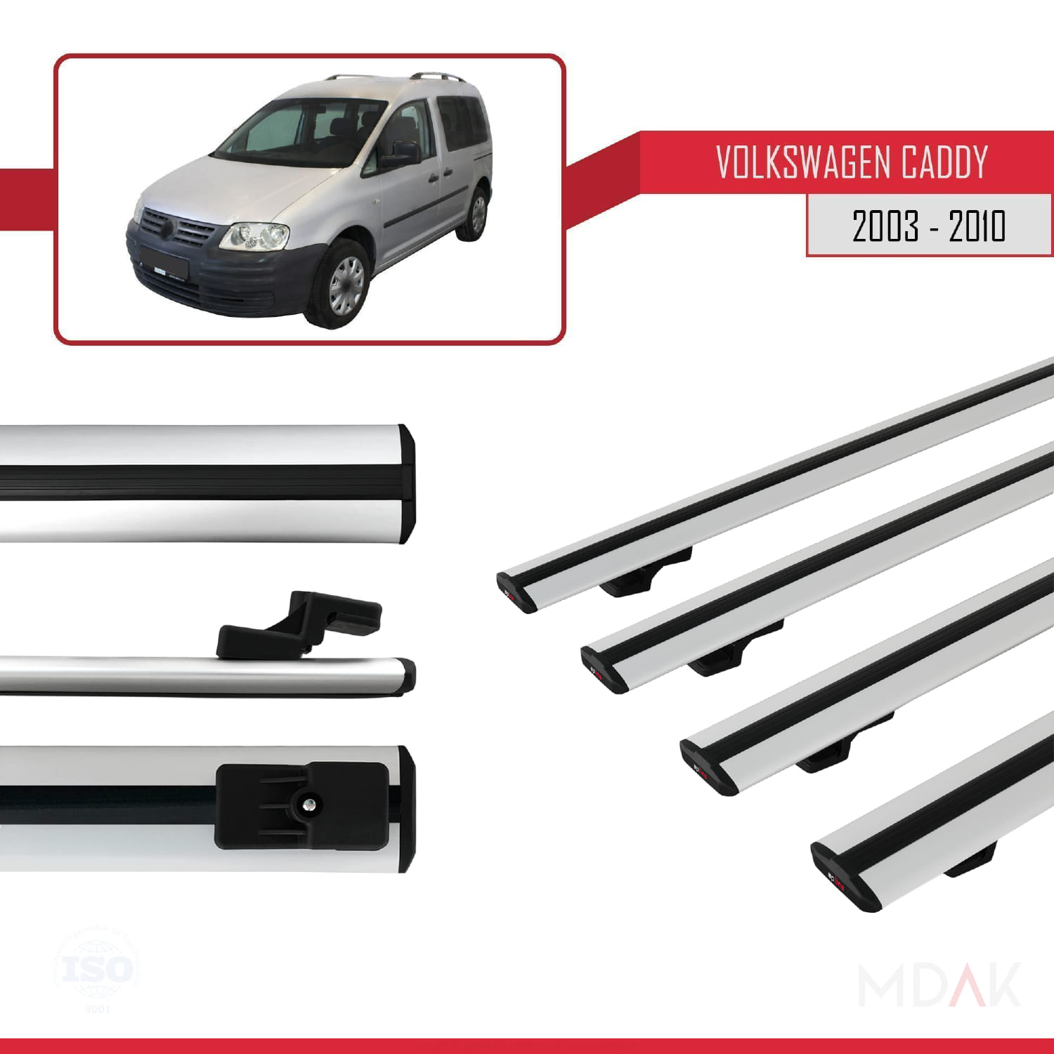 Volkswagen Caddy 3 (2K) 2003-2010 Arası ile Uyumlu BASIC Model Ara Atkı Tavan Barı Gri 4 Adet - Görsel 3