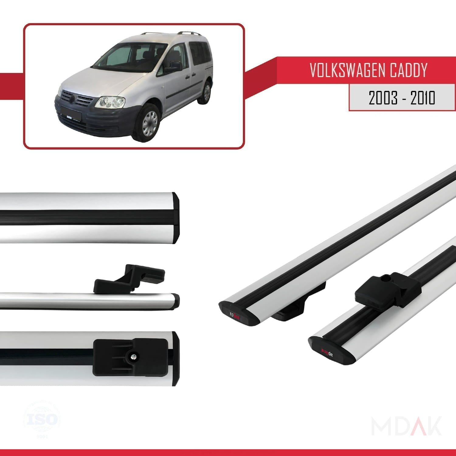 Volkswagen Caddy 3 (2K) 2003-2010 Arası ile Uyumlu BASIC Model Ara Atkı Tavan Barı Gri 2 Adet - Görsel 3