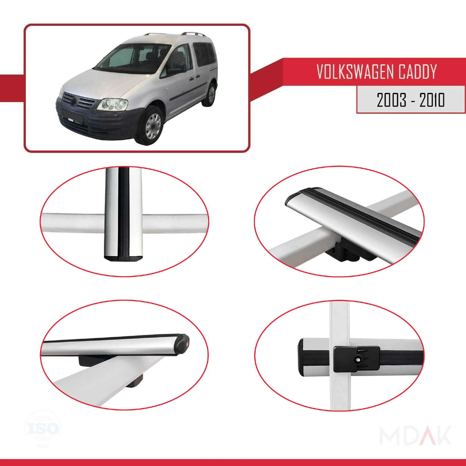 Volkswagen Caddy 3 (2K) 2003-2010 Arası ile Uyumlu BASIC Model Ara Atkı Tavan Barı Gri 2 Adet - Görsel 4