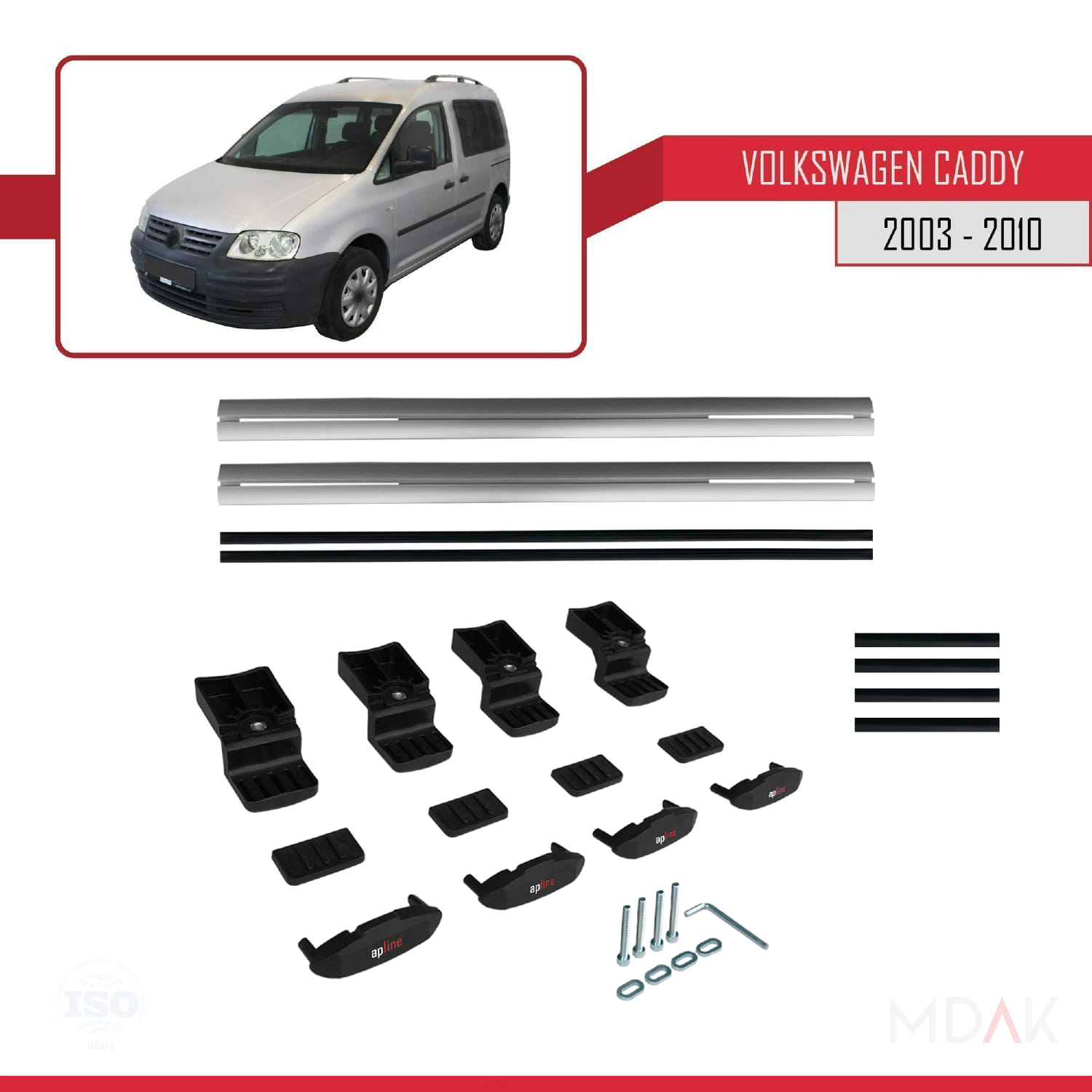 Volkswagen Caddy 3 (2K) 2003-2010 Arası ile Uyumlu BASIC Model Ara Atkı Tavan Barı Gri 2 Adet - Görsel 6