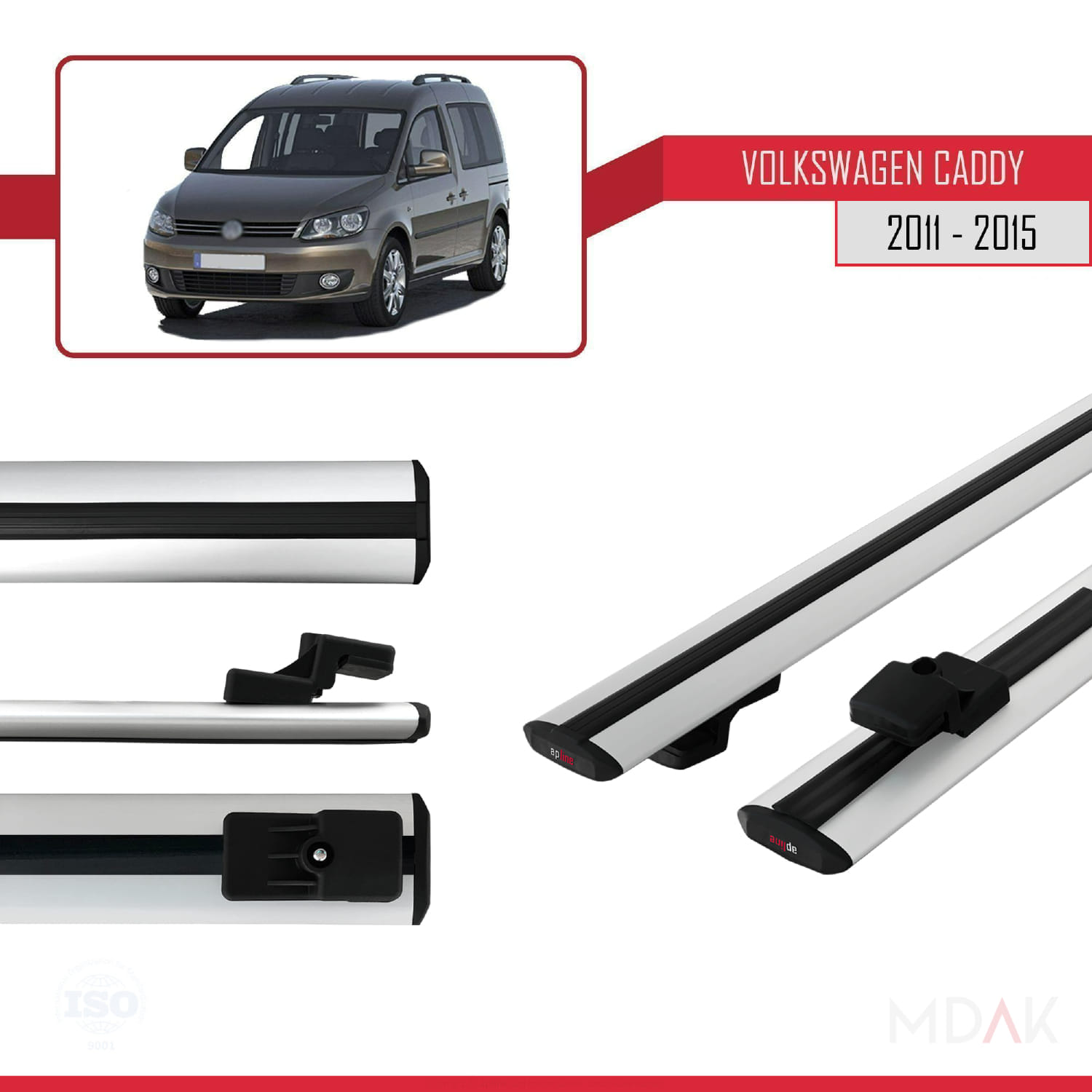 Volkswagen Caddy 3 (2K) 2011-2015 Arası ile Uyumlu BASIC Model Ara Atkı Tavan Barı Gri 2 Adet - Görsel 3
