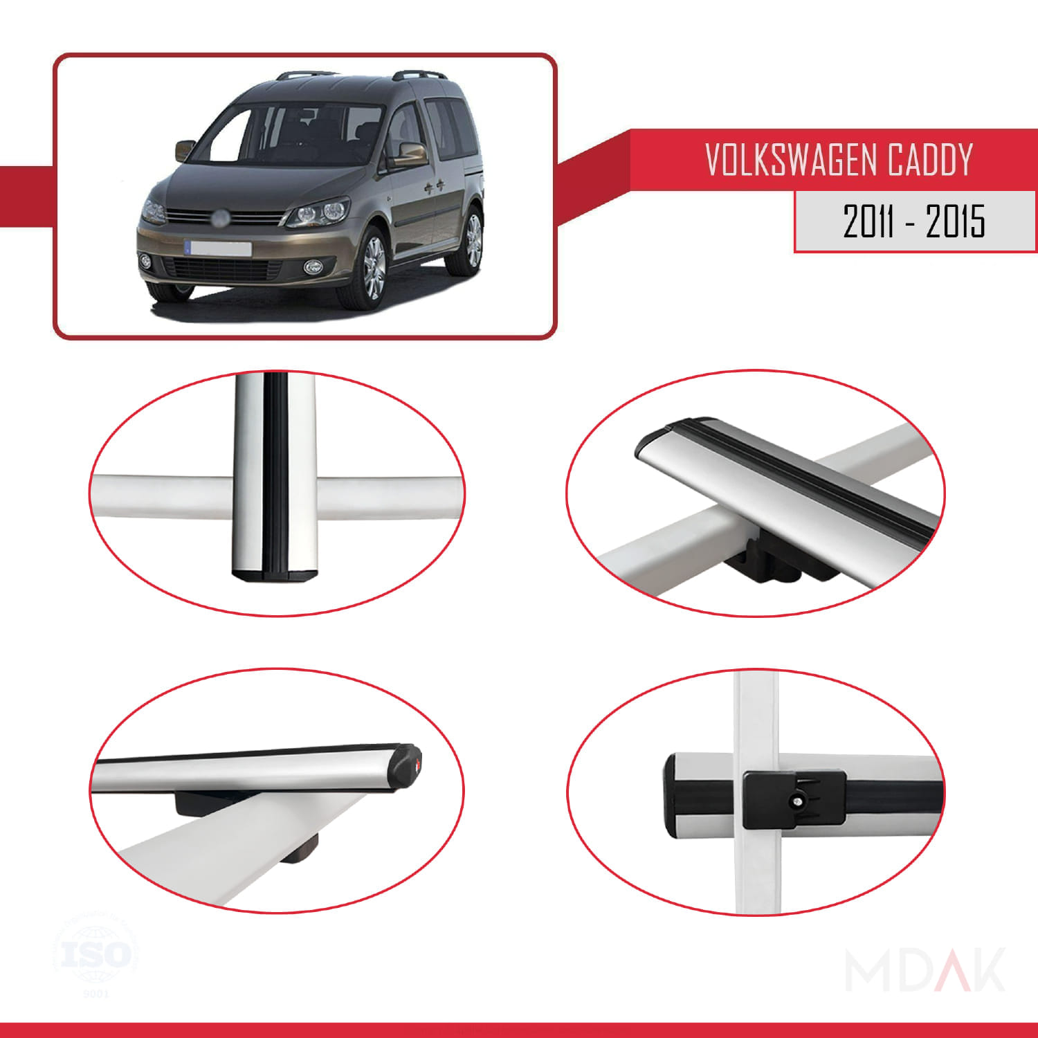 Volkswagen Caddy 3 (2K) 2011-2015 Arası ile Uyumlu BASIC Model Ara Atkı Tavan Barı Gri 2 Adet - Görsel 4