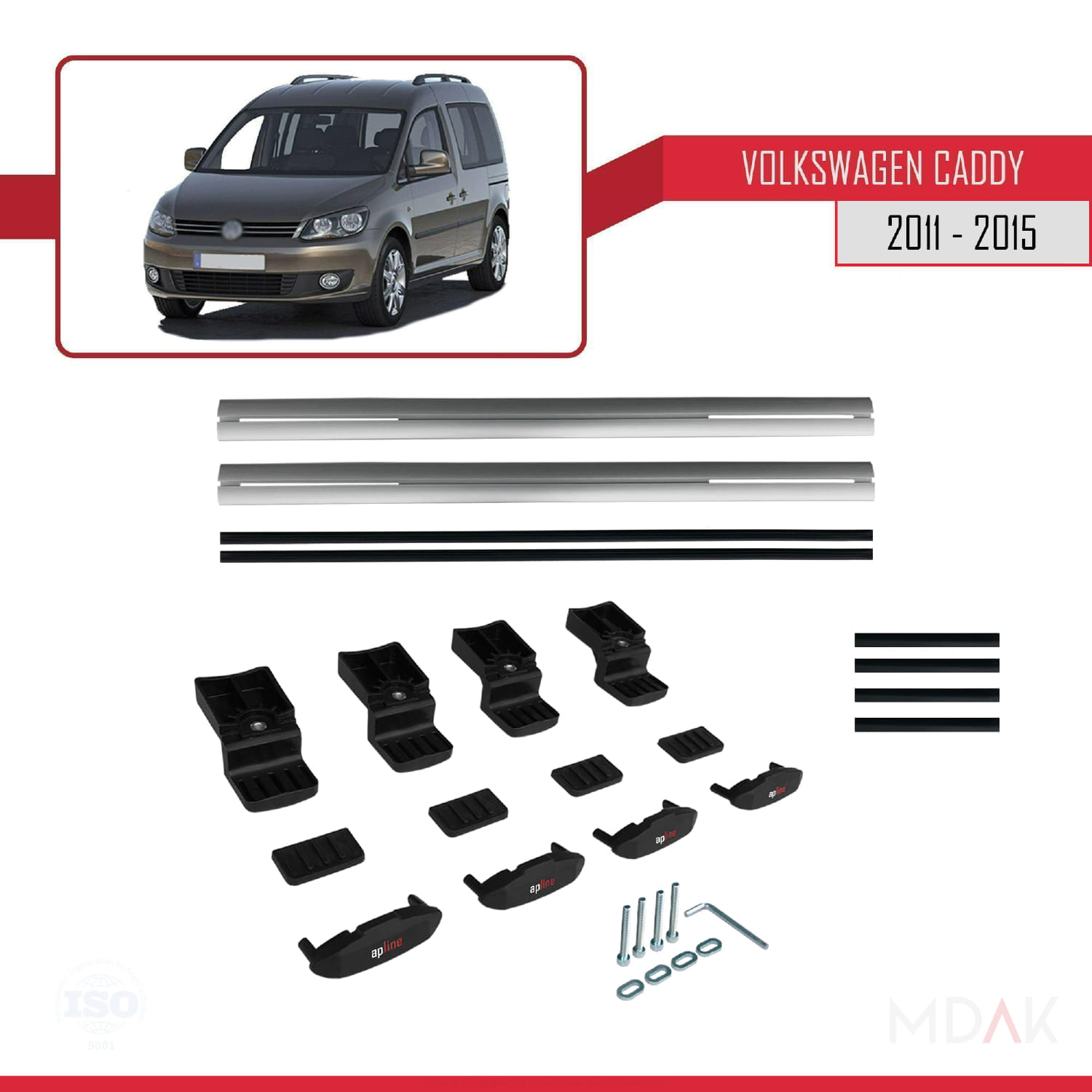 Volkswagen Caddy 3 (2K) 2011-2015 Arası ile Uyumlu BASIC Model Ara Atkı Tavan Barı Gri 2 Adet - Görsel 6