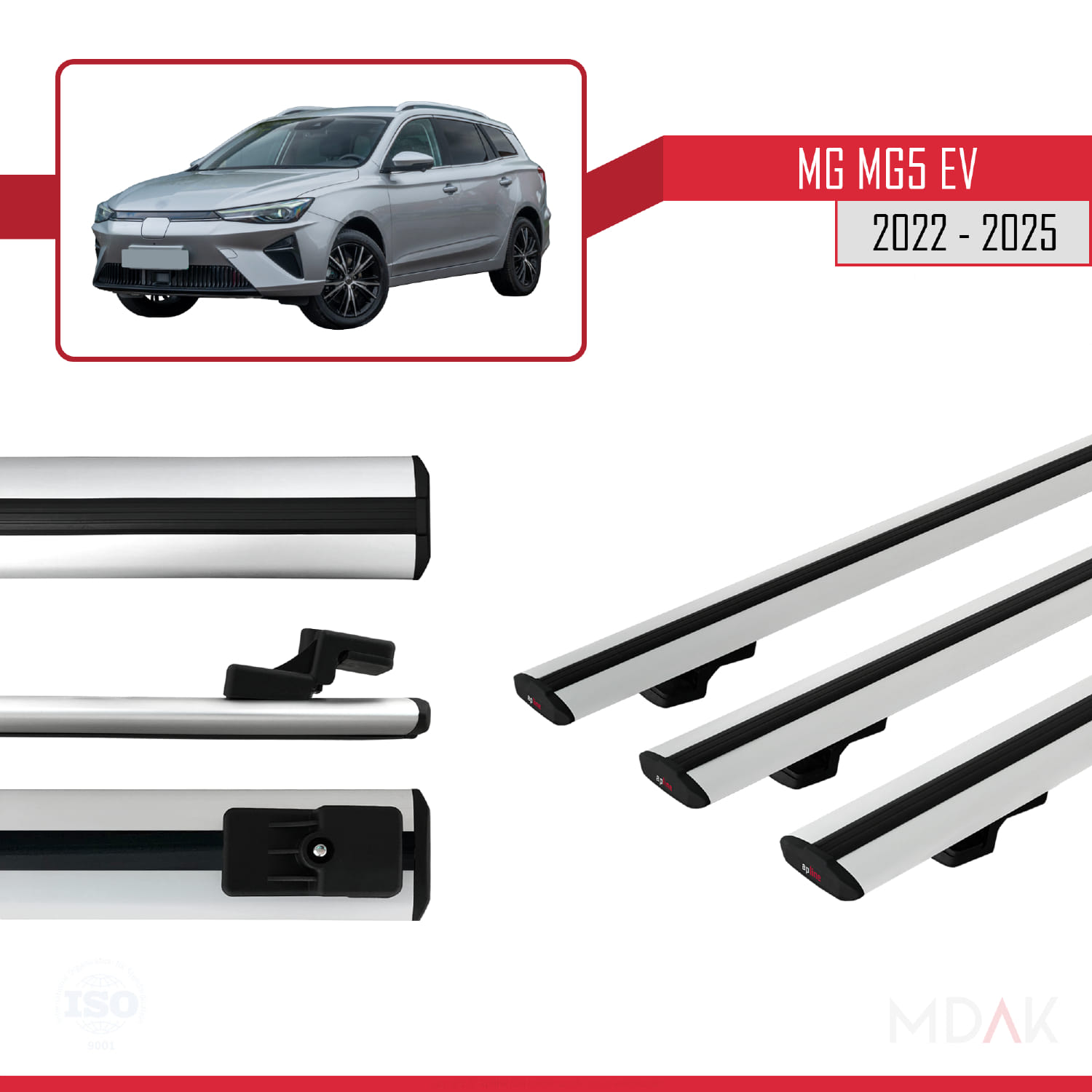 MG 5 EV 2022 ve sonrası ile Uyumlu BASIC Model Ara Atkı Tavan Barı Gri 3 Adet - Görsel 3