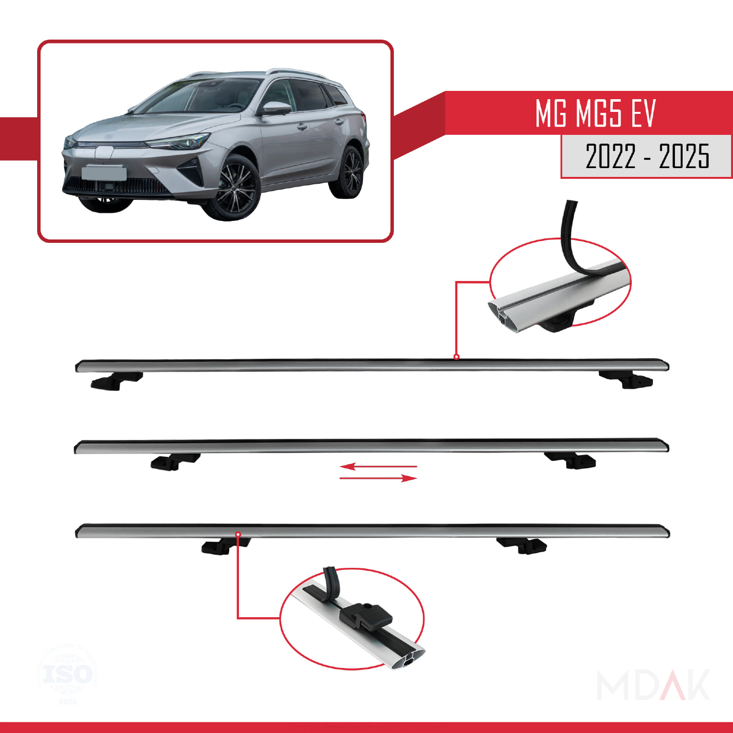 MG 5 EV 2022 ve sonrası ile Uyumlu BASIC Model Ara Atkı Tavan Barı Gri 3 Adet - Görsel 5