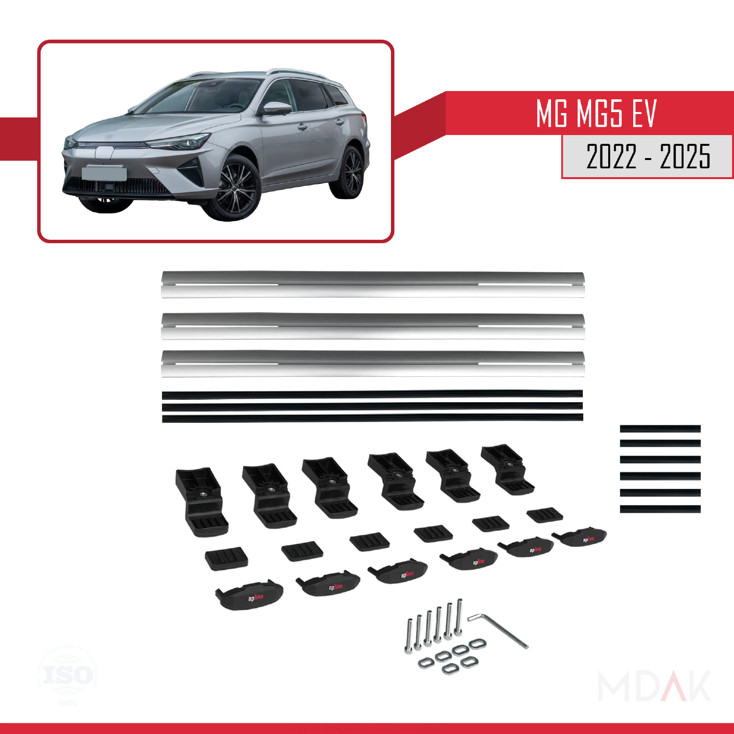 MG 5 EV 2022 ve sonrası ile Uyumlu BASIC Model Ara Atkı Tavan Barı Gri 3 Adet - Görsel 6