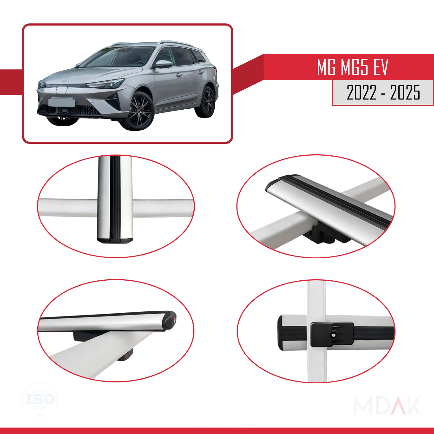 MG 5 EV 2022 ve sonrası ile Uyumlu BASIC Model Ara Atkı Tavan Barı Gri 2 Adet - Görsel 4