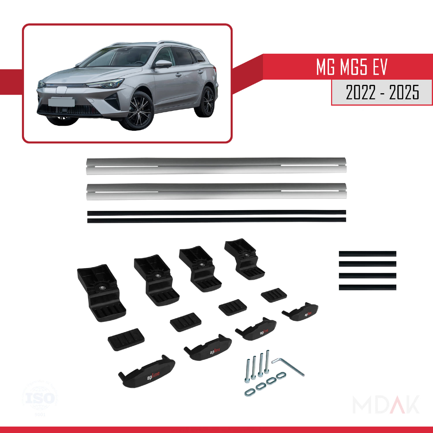 MG 5 EV 2022 ve sonrası ile Uyumlu BASIC Model Ara Atkı Tavan Barı Gri 2 Adet - Görsel 6