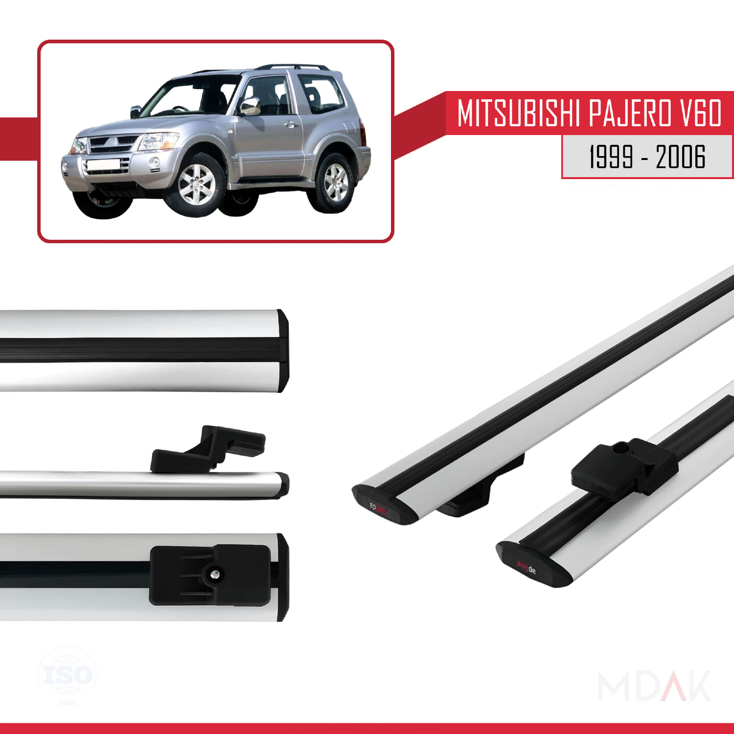 Mitsubishi Pajero (V60) 3 Kapı 1999-2006 Arası ile Uyumlu BASIC Model Ara Atkı Tavan Barı Gri 2 Adet - Görsel 3