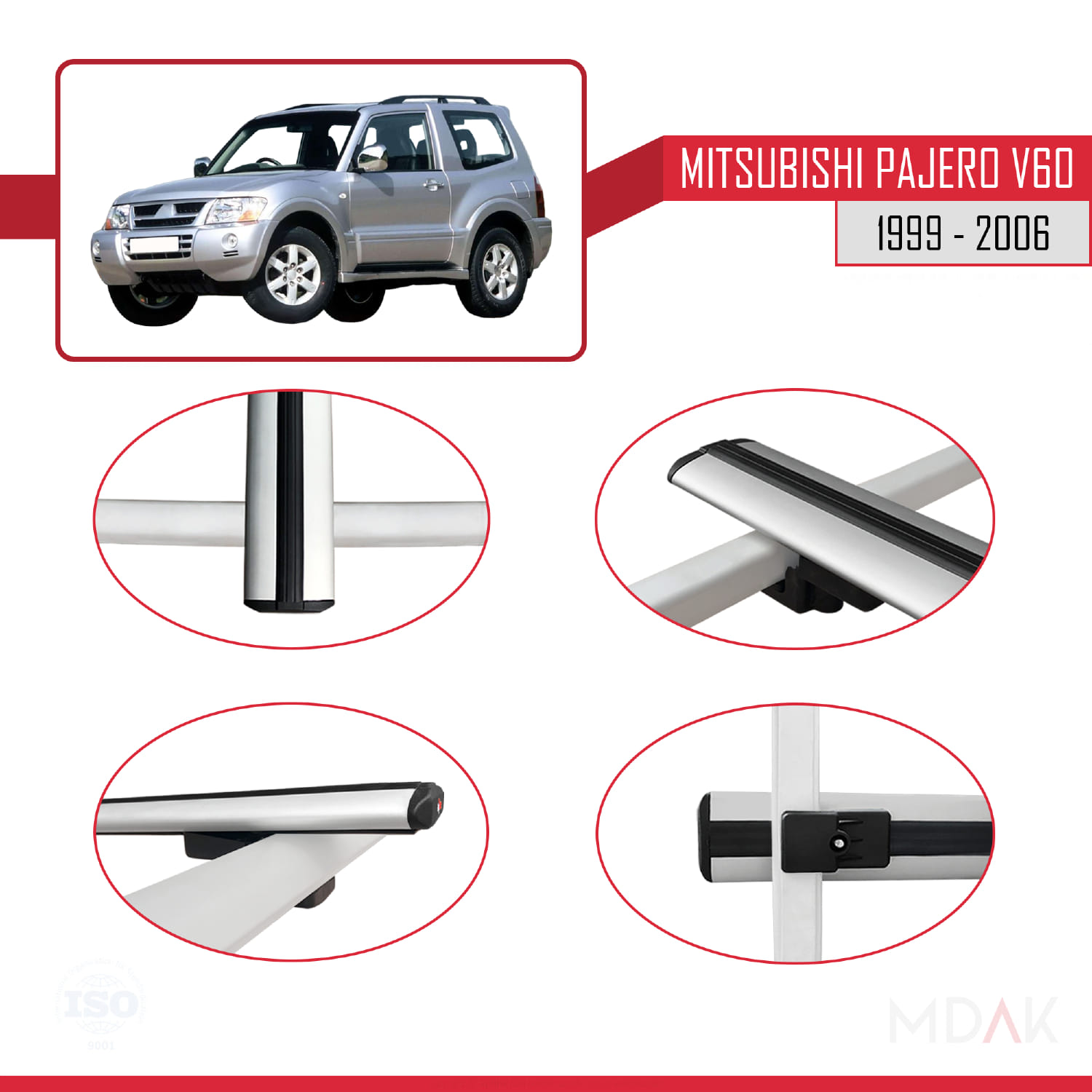 Mitsubishi Pajero (V60) 3 Kapı 1999-2006 Arası ile Uyumlu BASIC Model Ara Atkı Tavan Barı Gri 2 Adet - Görsel 4