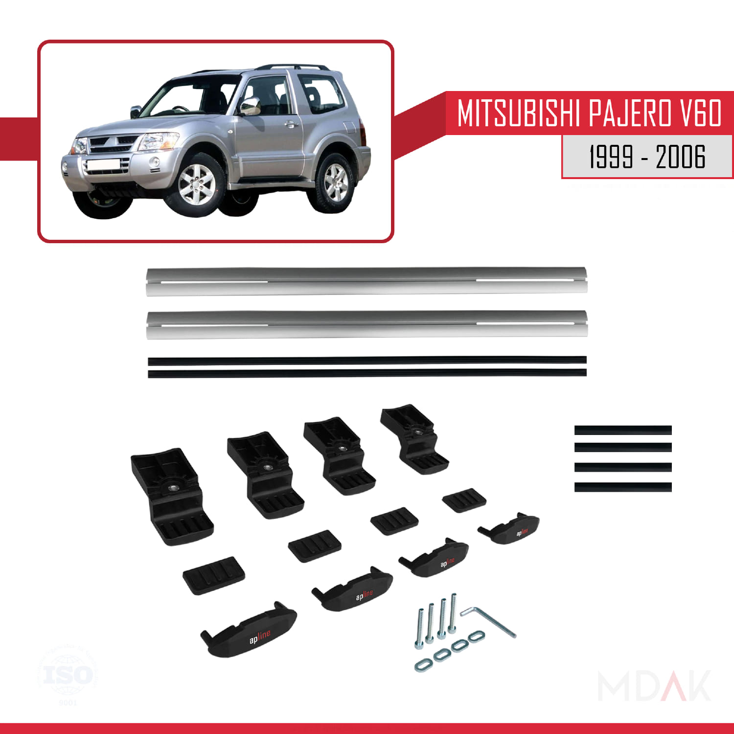 Mitsubishi Pajero (V60) 3 Kapı 1999-2006 Arası ile Uyumlu BASIC Model Ara Atkı Tavan Barı Gri 2 Adet - Görsel 6