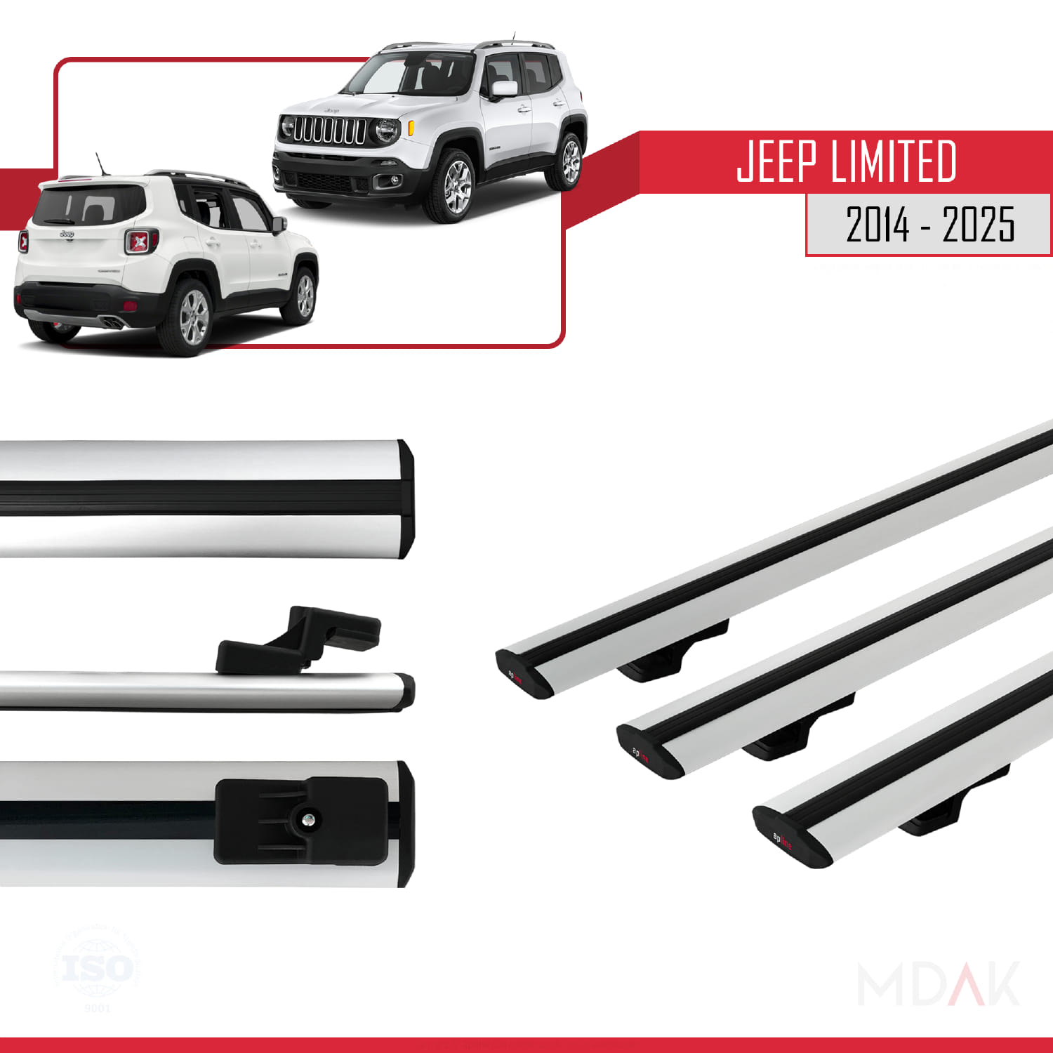 Jeep Limited 2014 ve Sonrası ile Uyumlu BASIC Model Ara Atkı Tavan Barı Gri 3 ADET - Görsel 3
