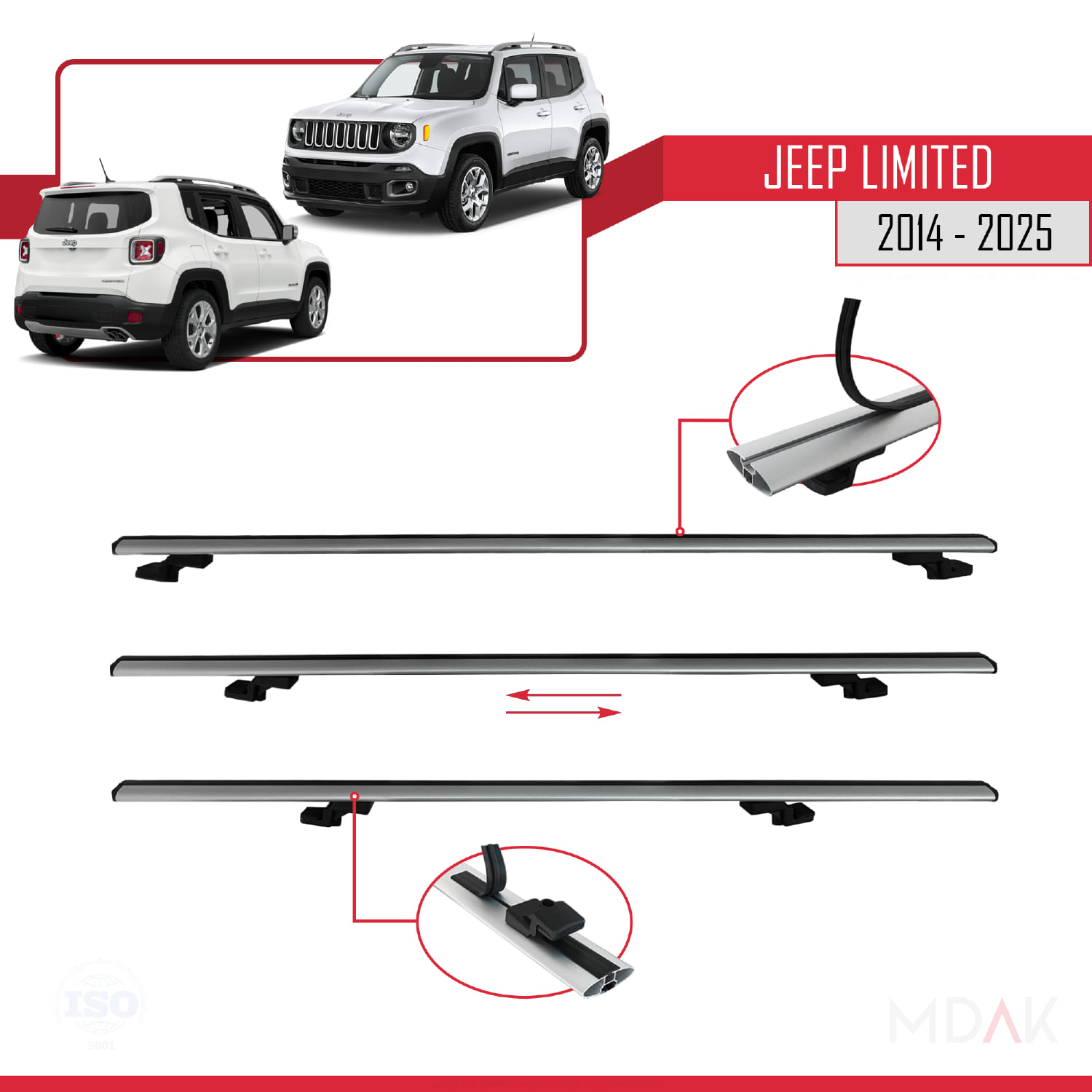 Jeep Limited 2014 ve Sonrası ile Uyumlu BASIC Model Ara Atkı Tavan Barı Gri 3 ADET - Görsel 5