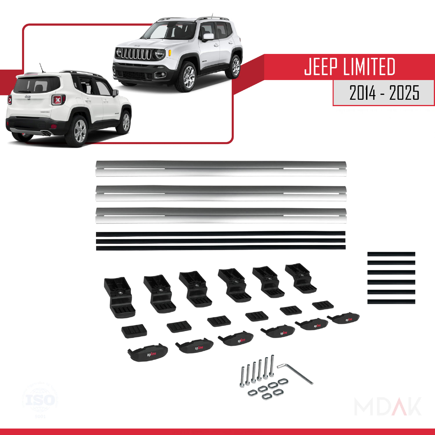 Jeep Limited 2014 ve Sonrası ile Uyumlu BASIC Model Ara Atkı Tavan Barı Gri 3 ADET - Görsel 6