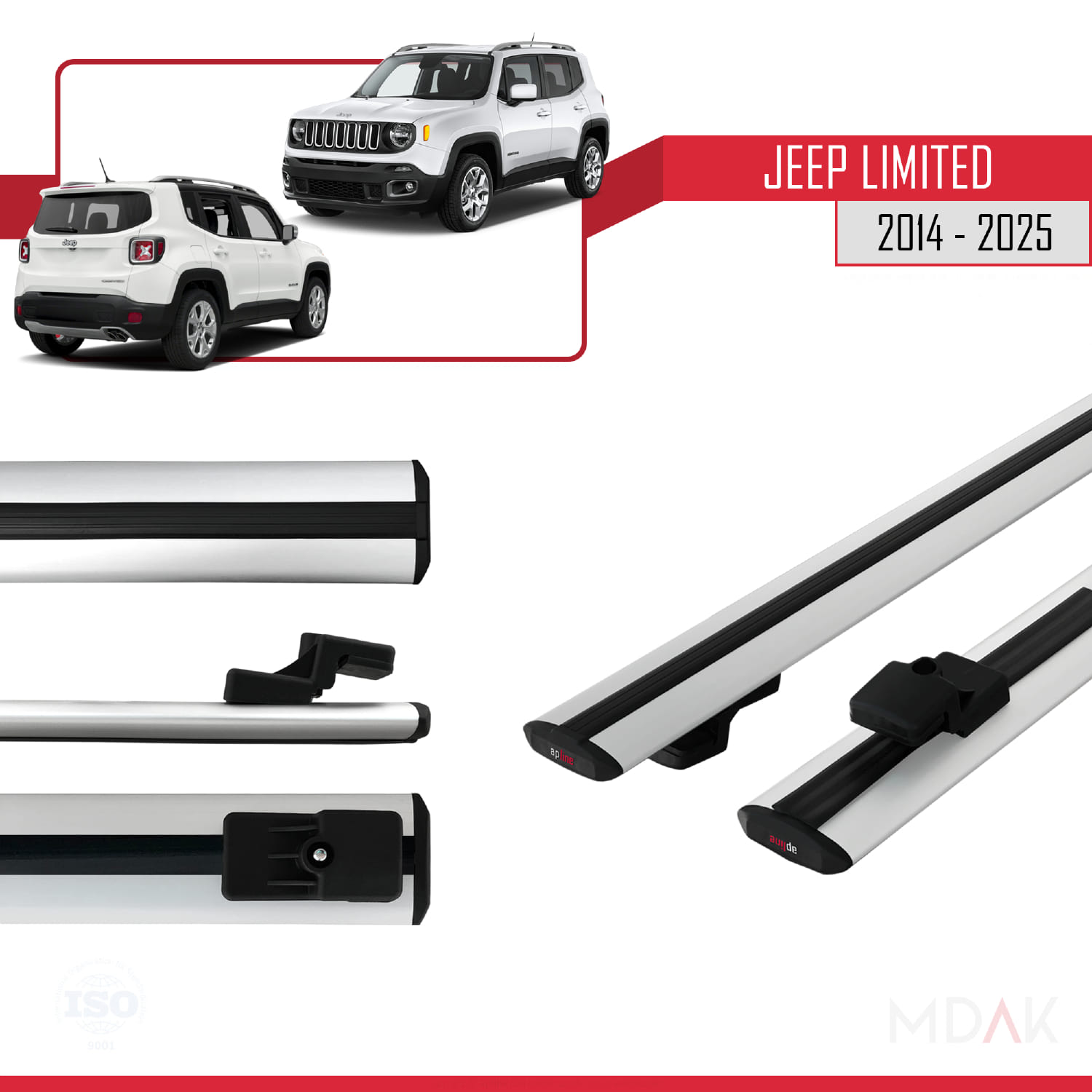 Jeep Limited 2014 ve Sonrası ile Uyumlu BASIC Model Ara Atkı Tavan Barı Gri 2 Adet - Görsel 3