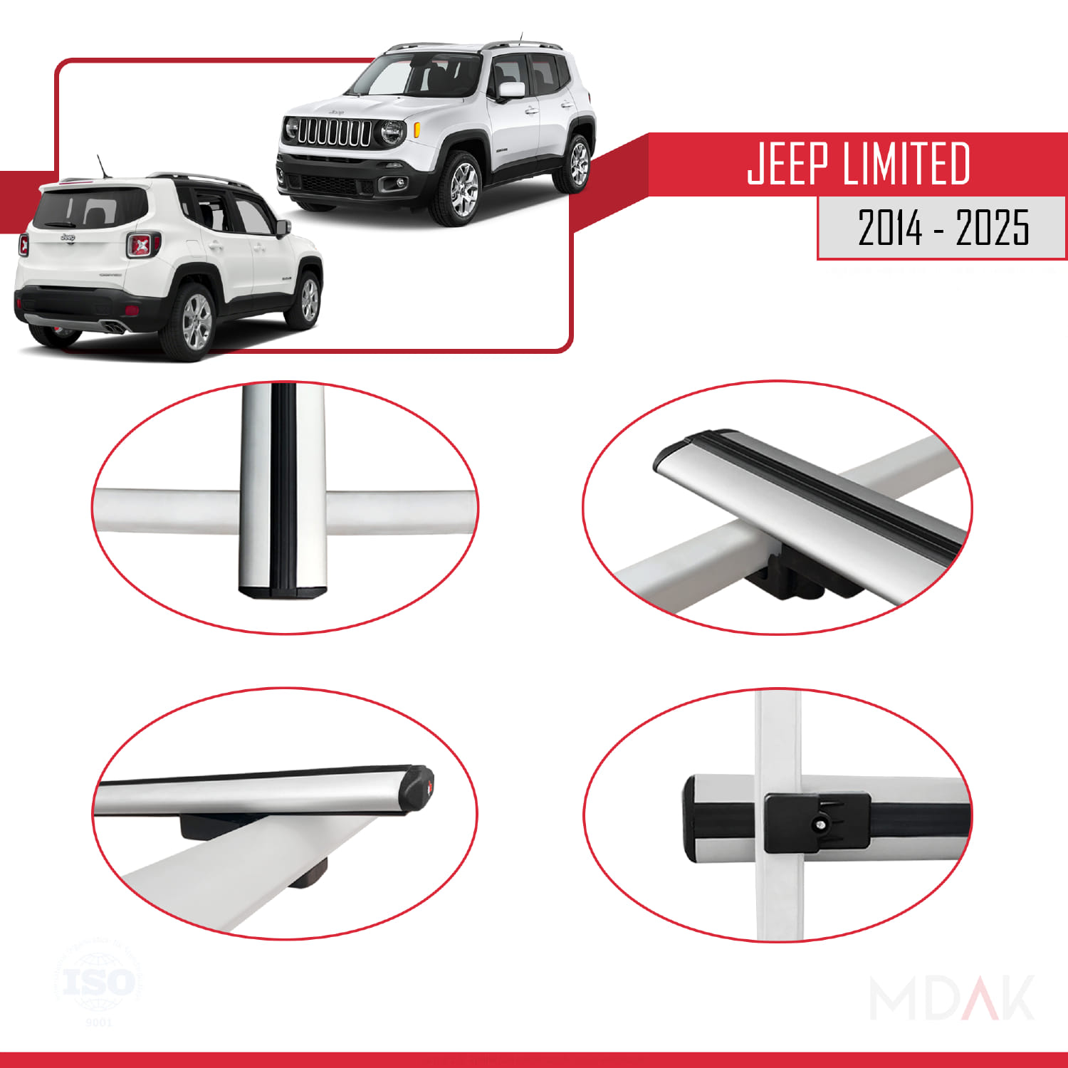 Jeep Limited 2014 ve Sonrası ile Uyumlu BASIC Model Ara Atkı Tavan Barı Gri 2 Adet - Görsel 4