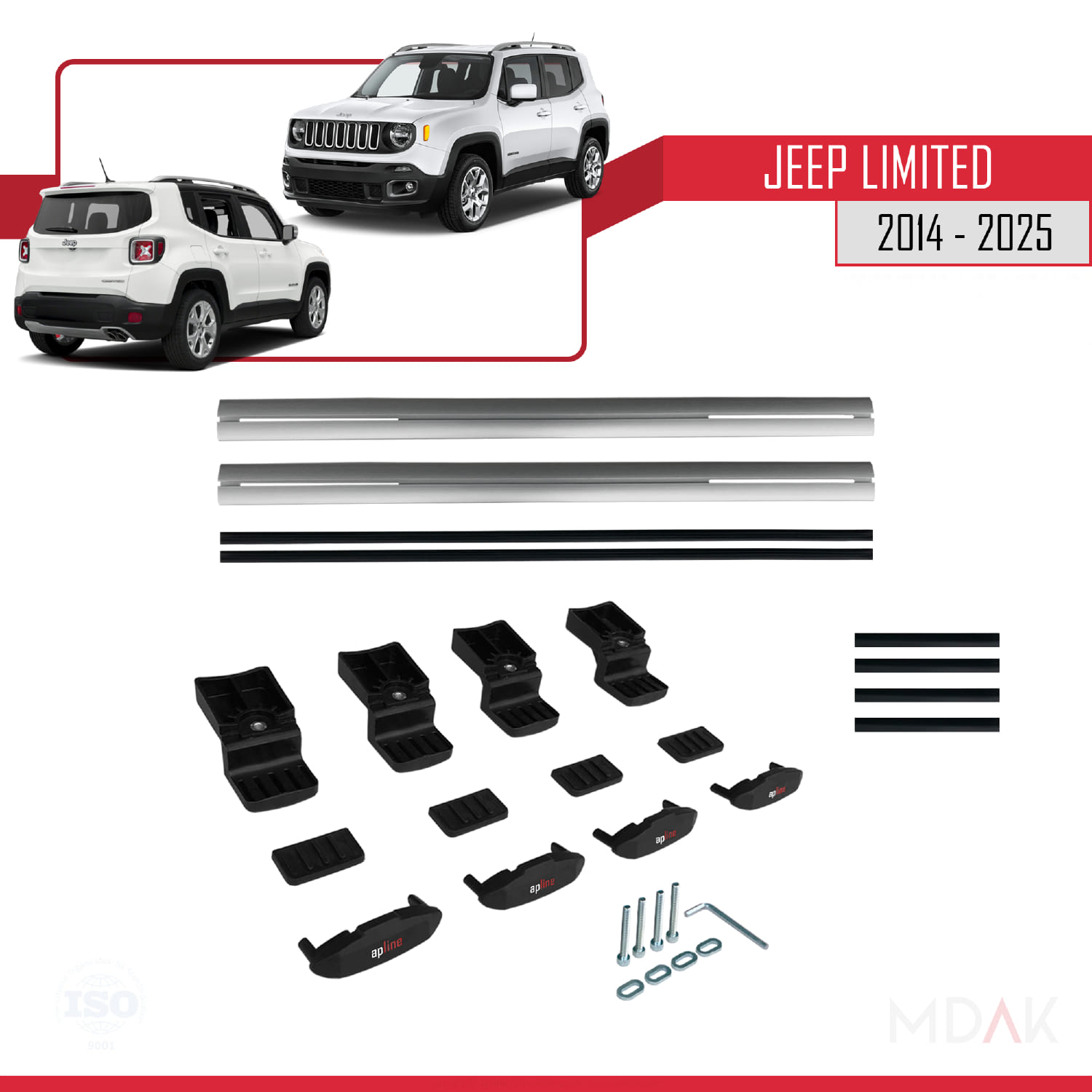 Jeep Limited 2014 ve Sonrası ile Uyumlu BASIC Model Ara Atkı Tavan Barı Gri 2 Adet - Görsel 6