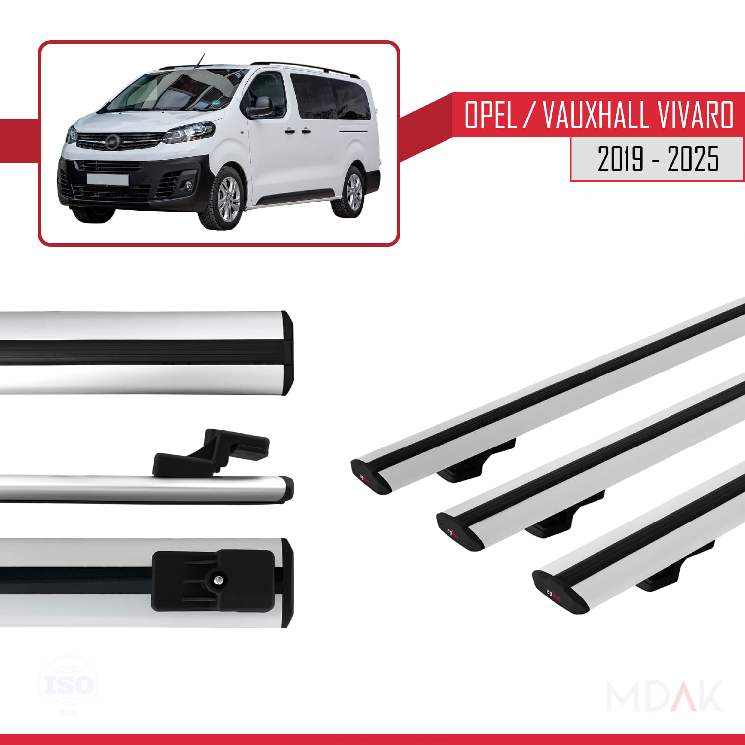 Opel Vivaro C 2019 ve Sonrası ile Uyumlu BASIC Model Ara Atkı Tavan Barı Gri 3 Adet - Görsel 3