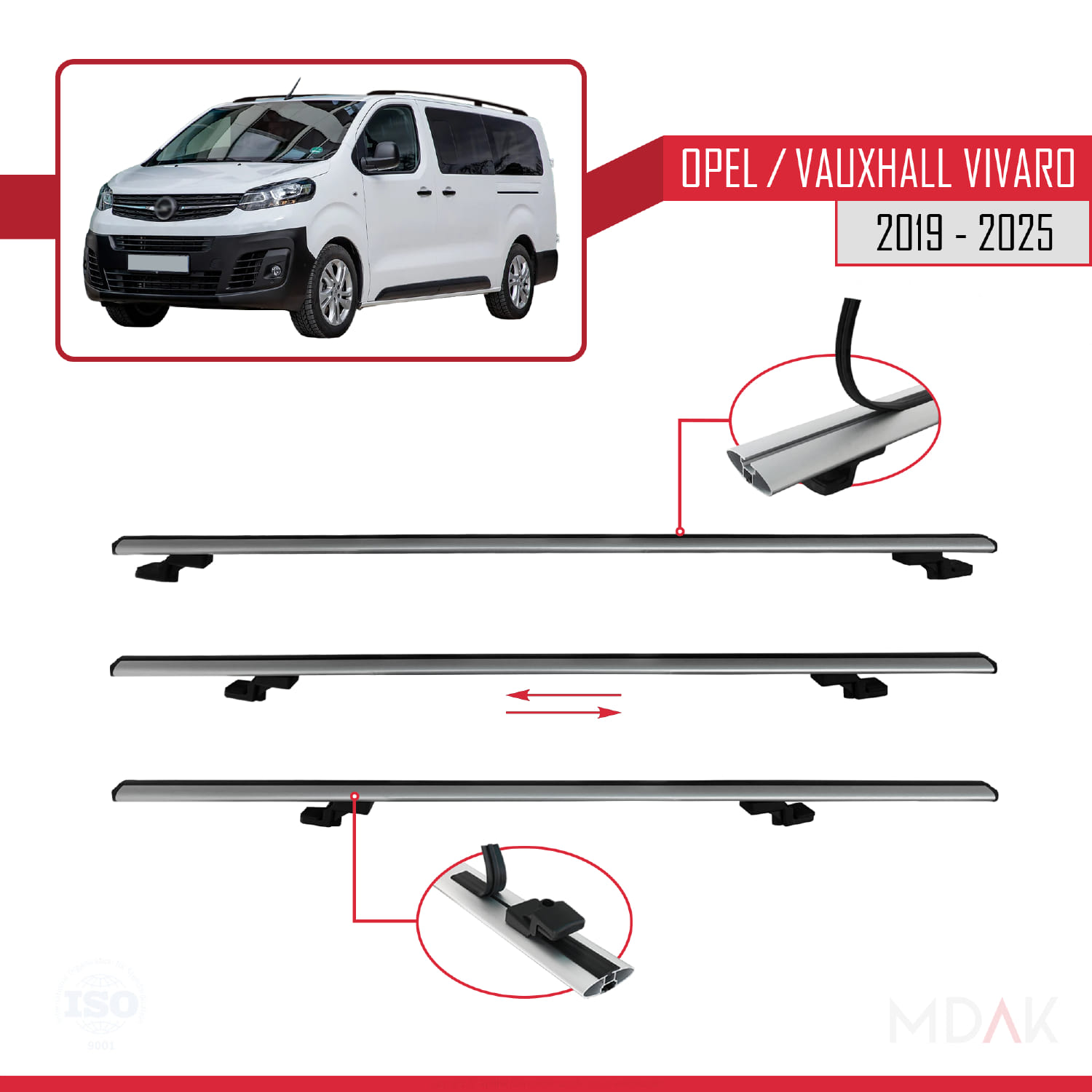 Opel Vivaro C 2019 ve Sonrası ile Uyumlu BASIC Model Ara Atkı Tavan Barı Gri 2 Adet - Görsel 5