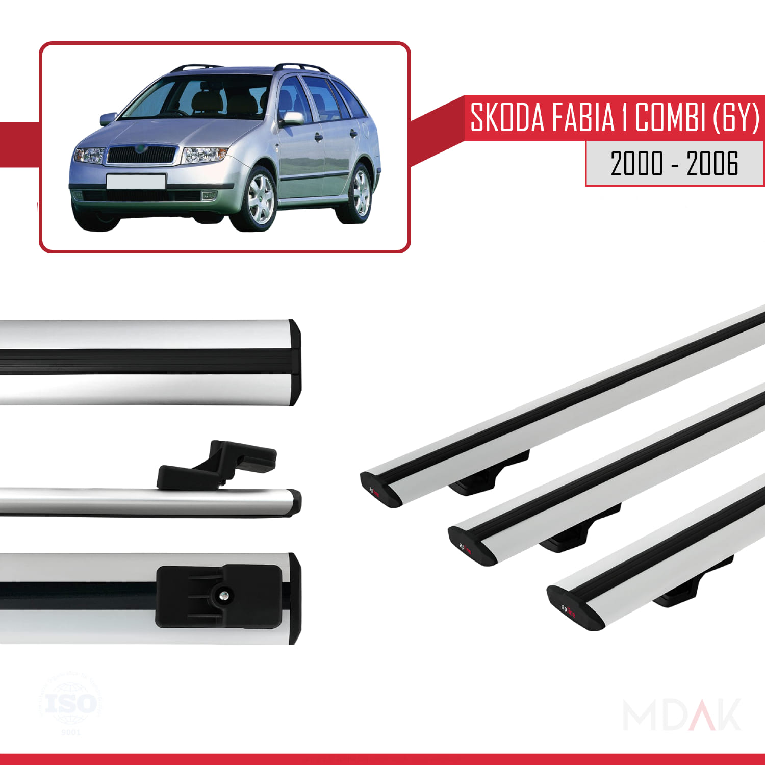 Skoda Fabia (6Y) Combi 2000-2006 Arası ile Uyumlu BASIC Model Ara Atkı Tavan Barı Gri 3 Adet - Görsel 3