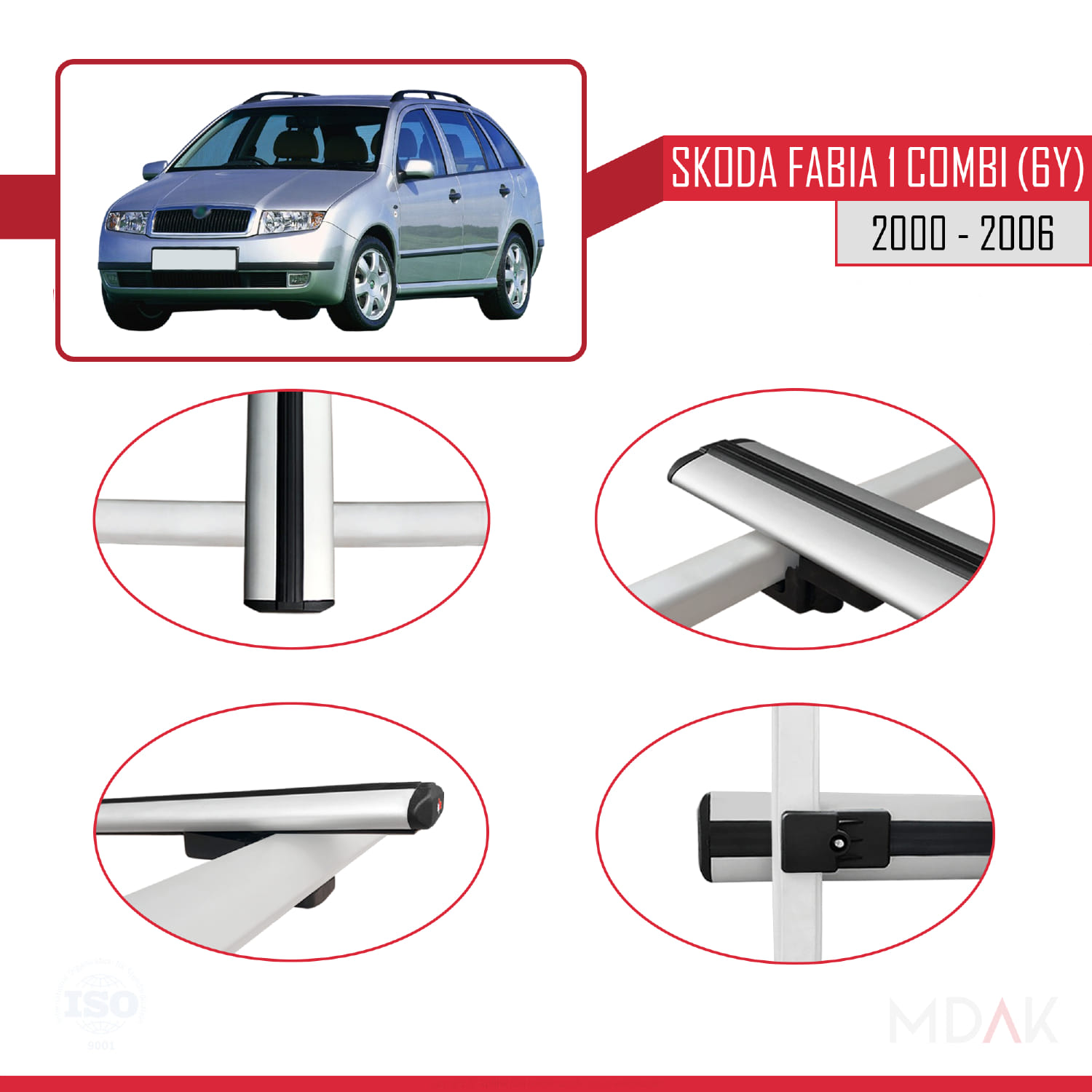 Skoda Fabia (6Y) Combi 2000-2006 Arası ile Uyumlu BASIC Model Ara Atkı Tavan Barı Gri 3 Adet - Görsel 4