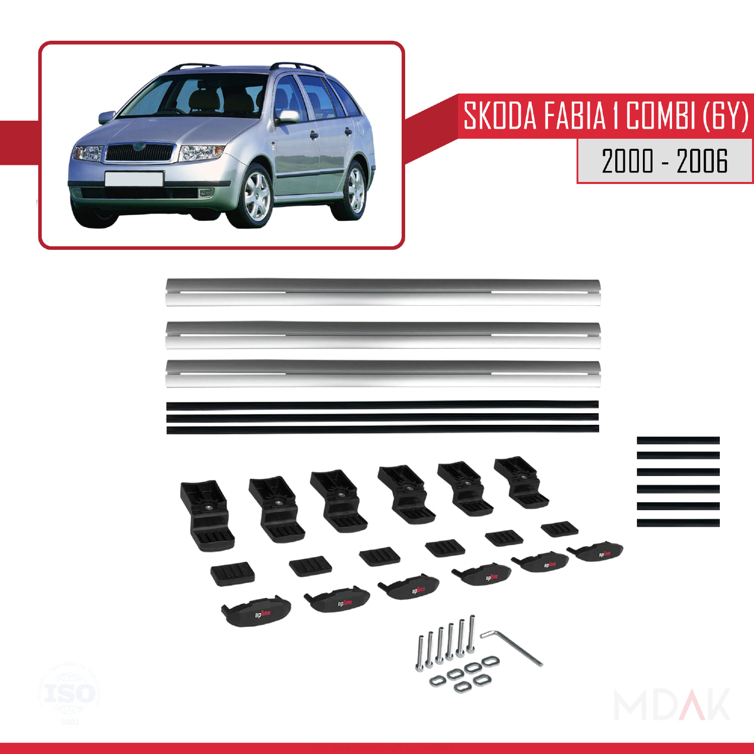 Skoda Fabia (6Y) Combi 2000-2006 Arası ile Uyumlu BASIC Model Ara Atkı Tavan Barı Gri 3 Adet - Görsel 6