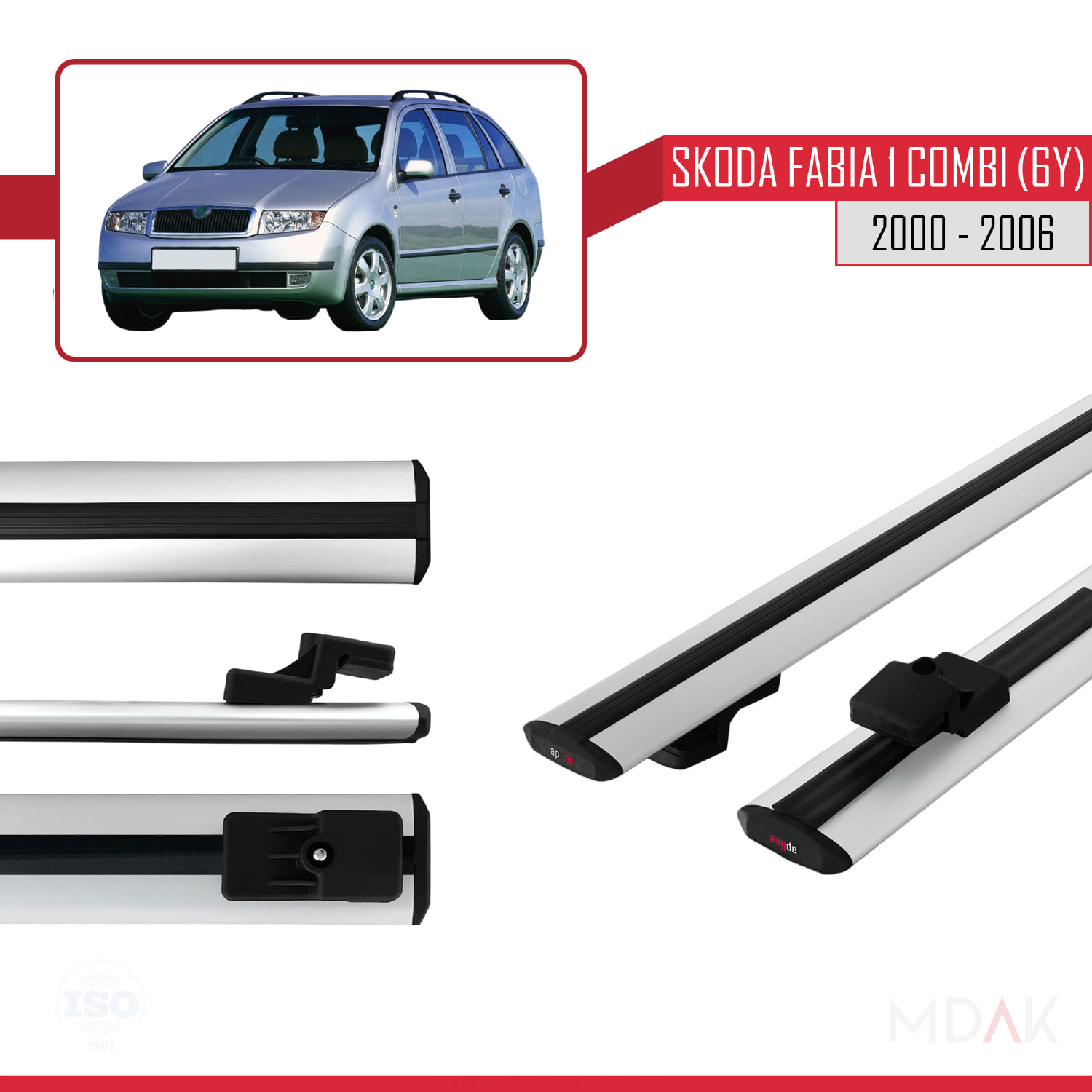 Skoda Fabia (6Y) Combi 2000-2006 Arası ile Uyumlu BASIC Model Ara Atkı Tavan Barı Gri 2 Adet - Görsel 3