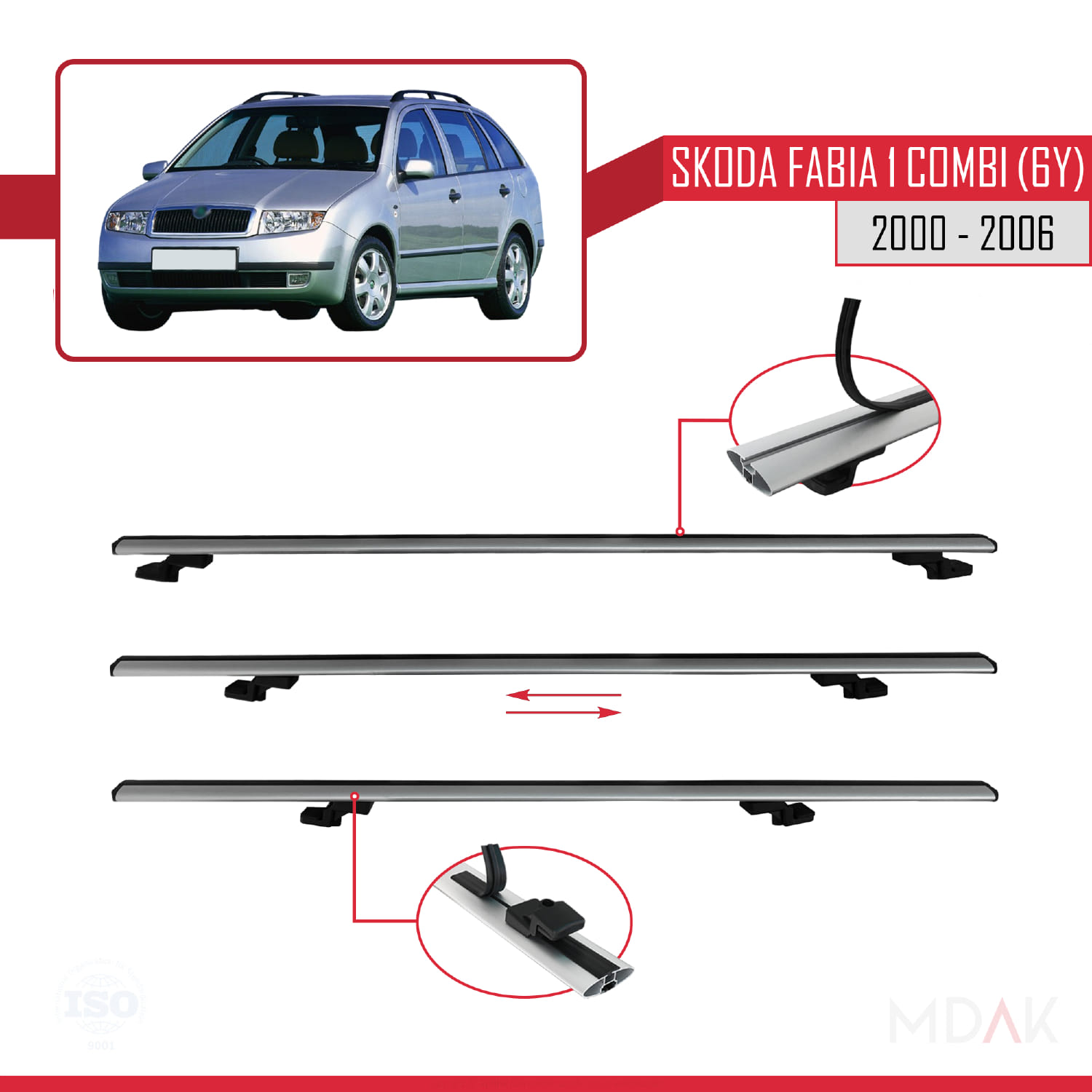 Skoda Fabia (6Y) Combi 2000-2006 Arası ile Uyumlu BASIC Model Ara Atkı Tavan Barı Gri 2 Adet - Görsel 5