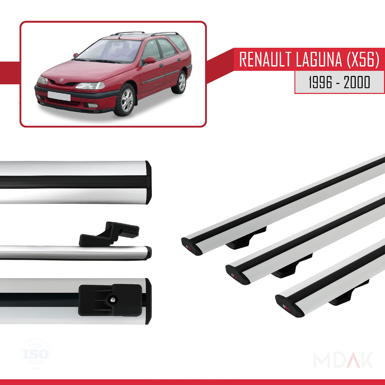 Renault Laguna (X56) SW 1996-2000 Arası ile Uyumlu BASIC Model Ara Atkı Tavan Barı Gri 3 Adet - Görsel 3