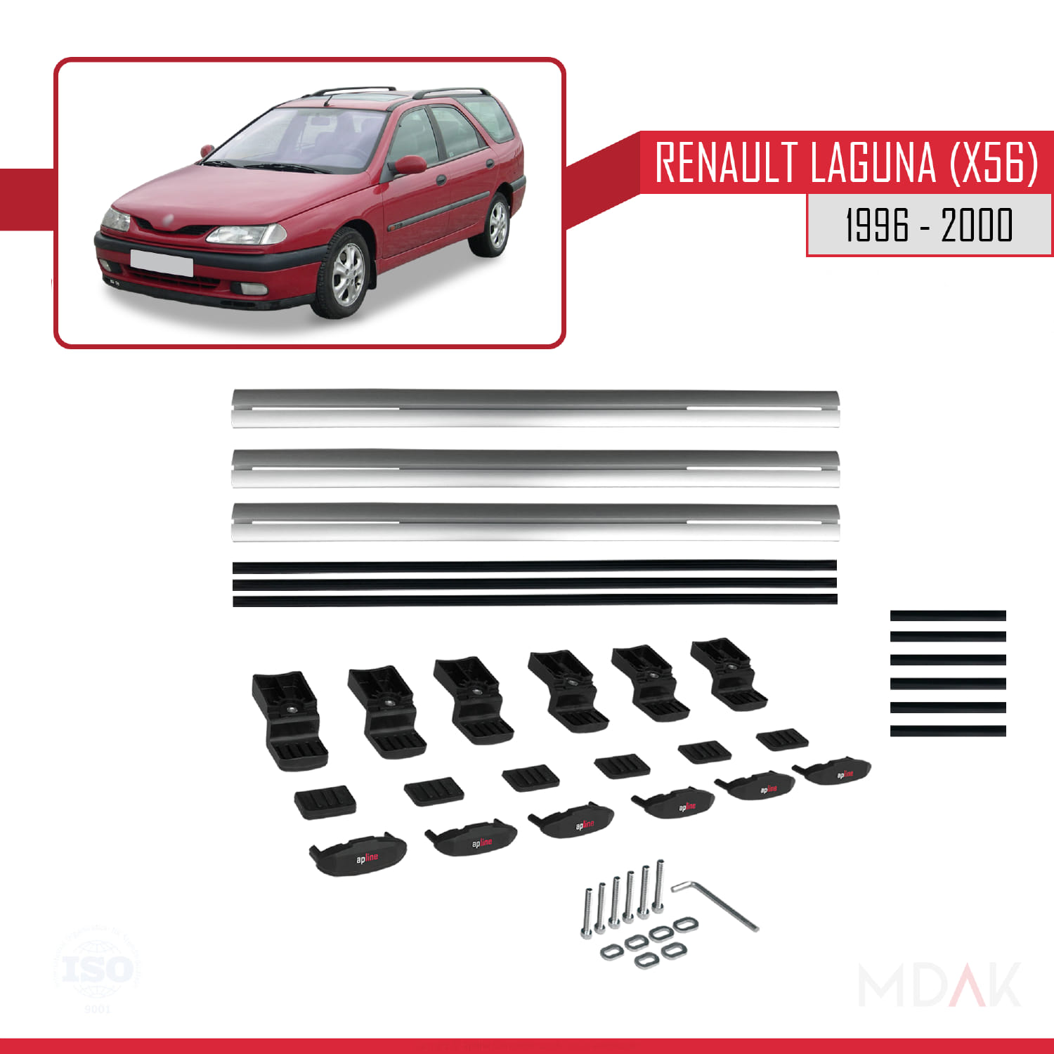 Renault Laguna (X56) SW 1996-2000 Arası ile Uyumlu BASIC Model Ara Atkı Tavan Barı Gri 3 Adet - Görsel 6