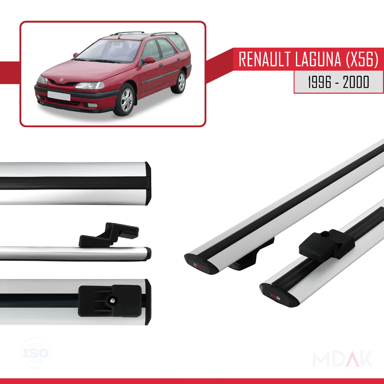 Renault Laguna (X56) SW 1996-2000 Arası ile Uyumlu BASIC Model Ara Atkı Tavan Barı Gri 2 Adet - Görsel 3