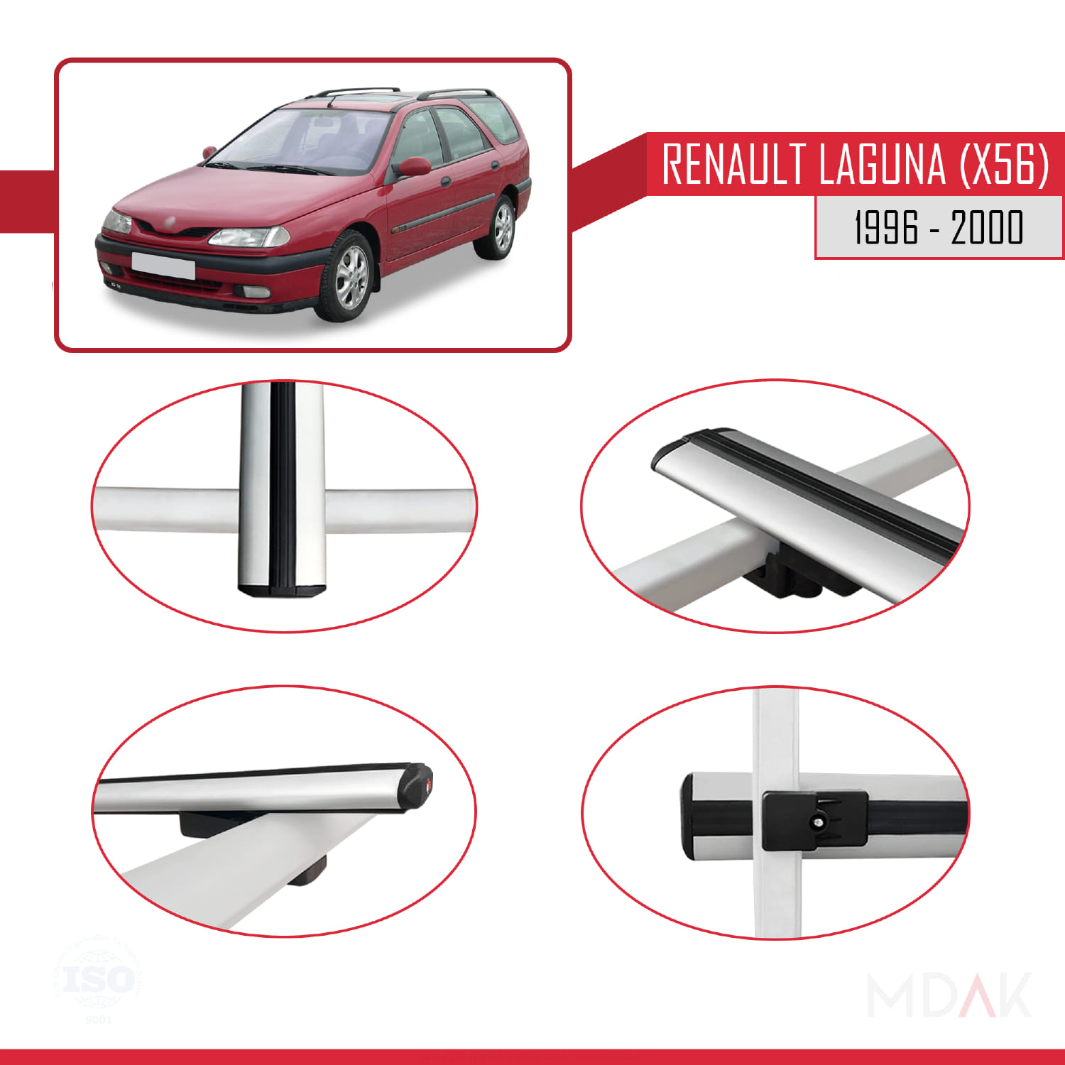 Renault Laguna (X56) SW 1996-2000 Arası ile Uyumlu BASIC Model Ara Atkı Tavan Barı Gri 2 Adet - Görsel 4