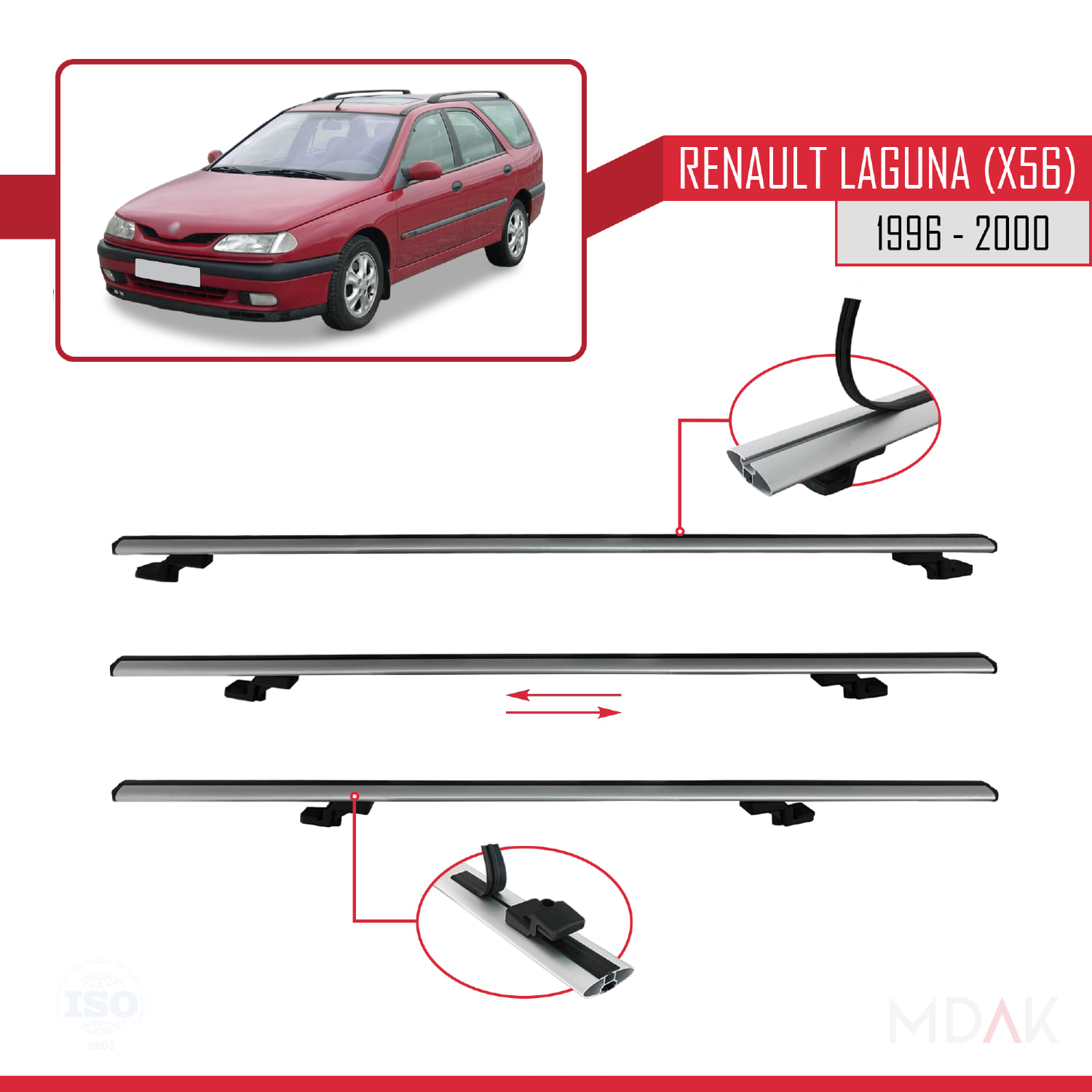 Renault Laguna (X56) SW 1996-2000 Arası ile Uyumlu BASIC Model Ara Atkı Tavan Barı Gri 2 Adet - Görsel 5