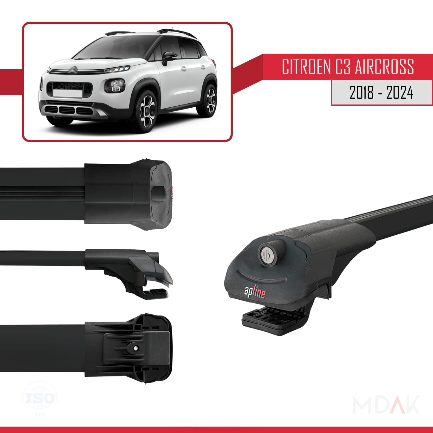 Citroen C3 Aircross (A88) 2018-2024 Arası ile Uyumlu ACE-1 Ara Atkı Tavan Barı Siyah 2 Adet - Görsel 3
