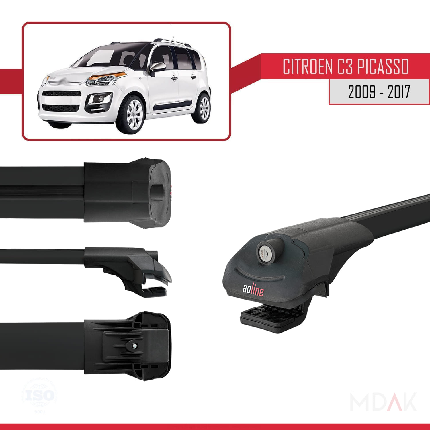 Citroen C3 Picasso 2009-2017 Arası ile Uyumlu ACE-1 Ara Atkı Tavan Barı Siyah 2 Adet - Görsel 3