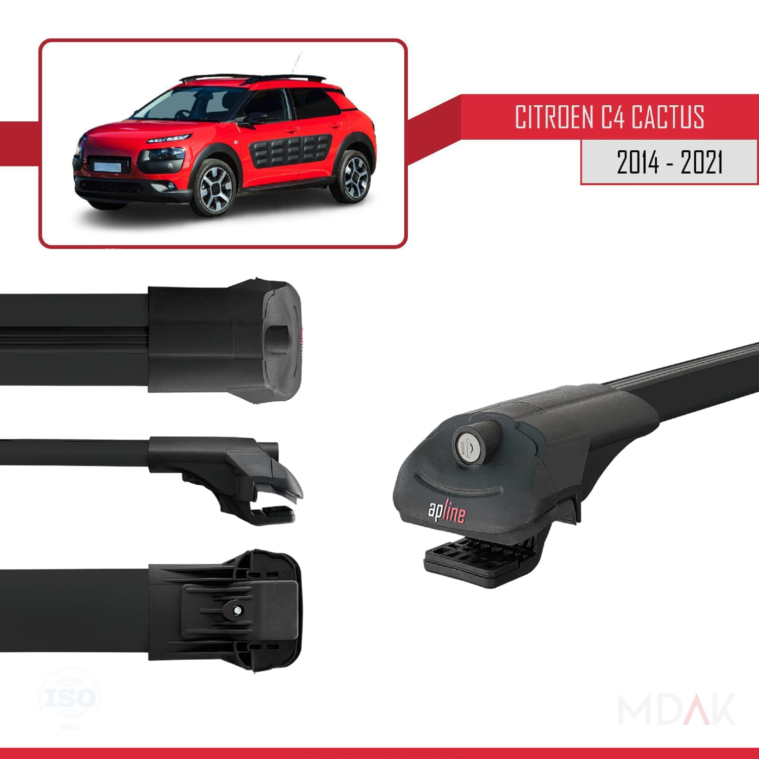 Citroen C4 Cactus 2014-2021 Arası ile Uyumlu ACE-1 Ara Atkı Tavan Barı Siyah 2 Adet - Görsel 3