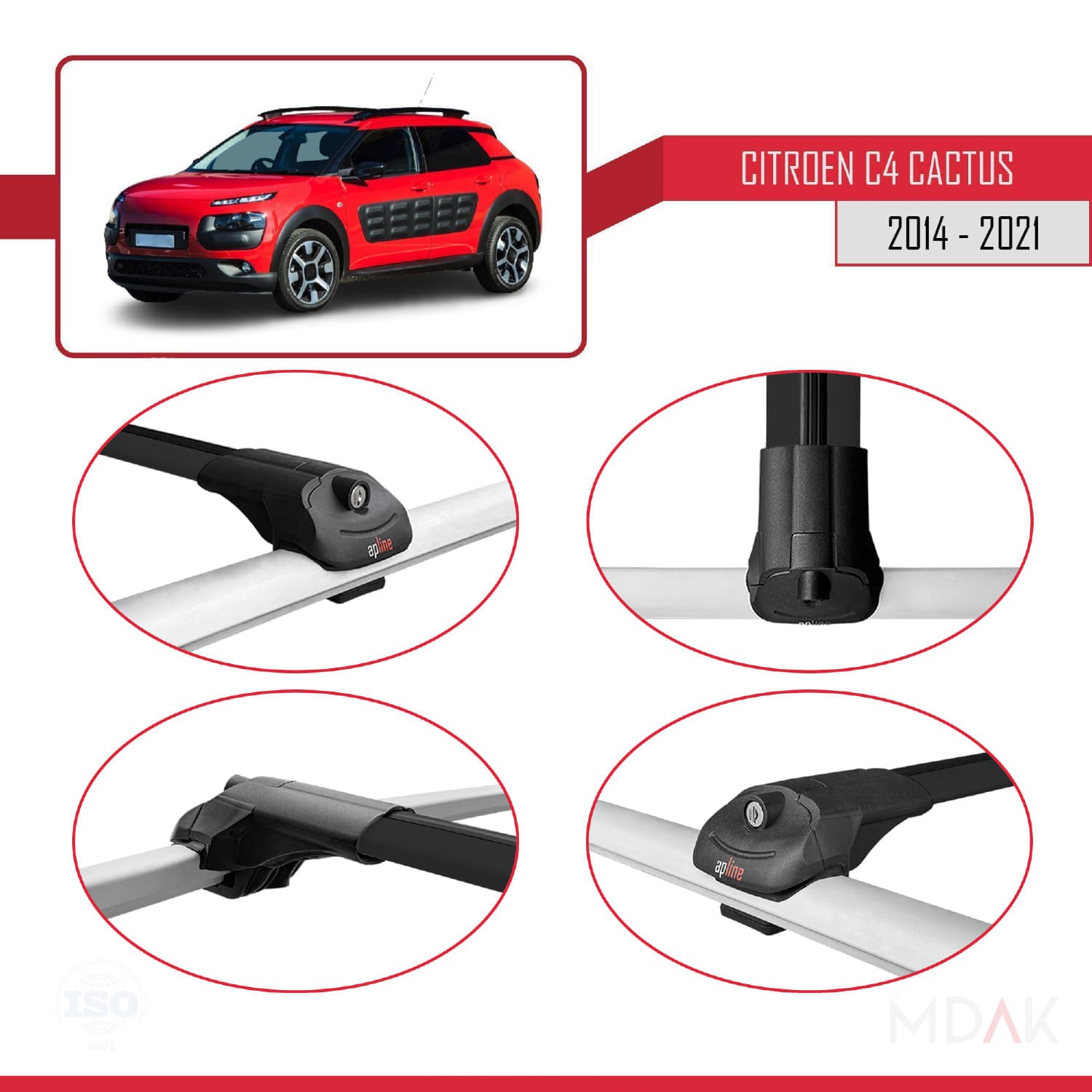 Citroen C4 Cactus 2014-2021 Arası ile Uyumlu ACE-1 Ara Atkı Tavan Barı Siyah 2 Adet - Görsel 4