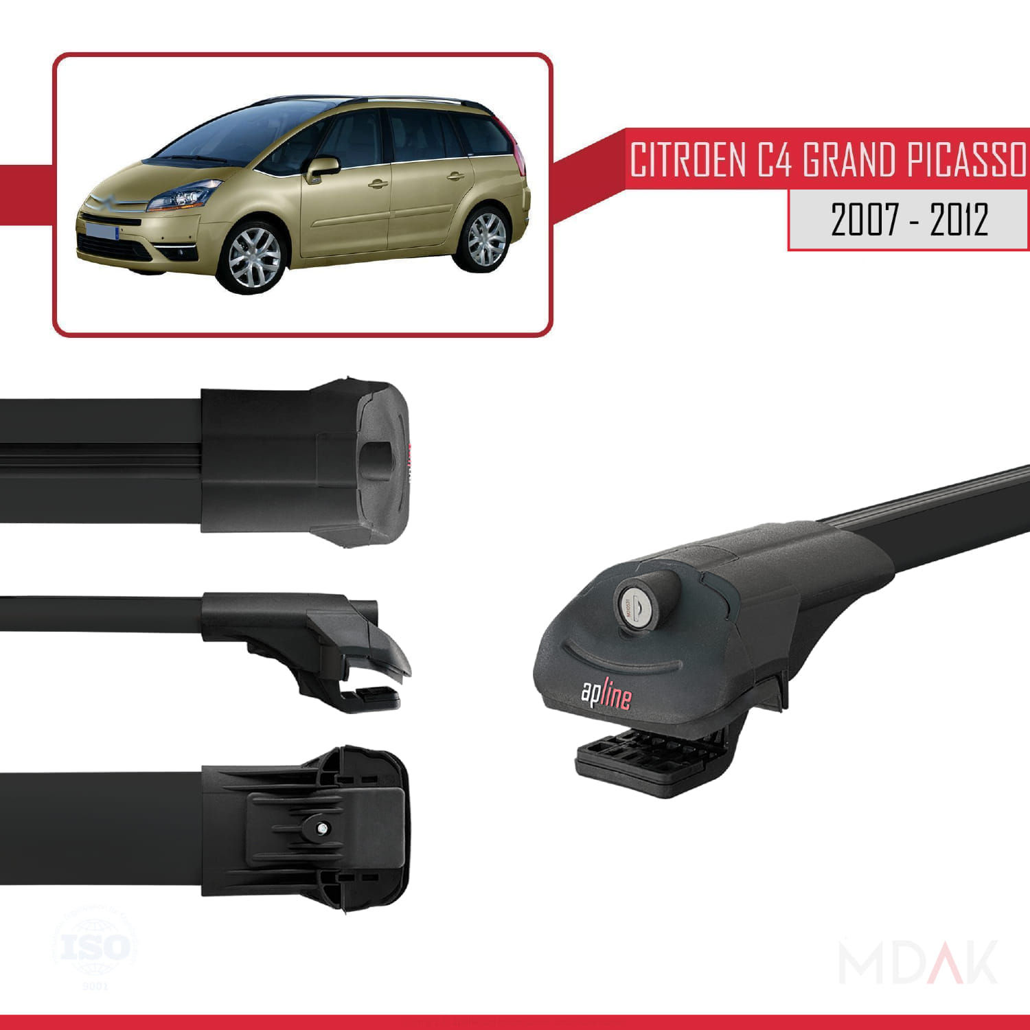 Citroen Grand C4 Picasso 2007-2012 Arası ile Uyumlu ACE-1 Ara Atkı Tavan Barı Siyah 2 Adet - Görsel 3