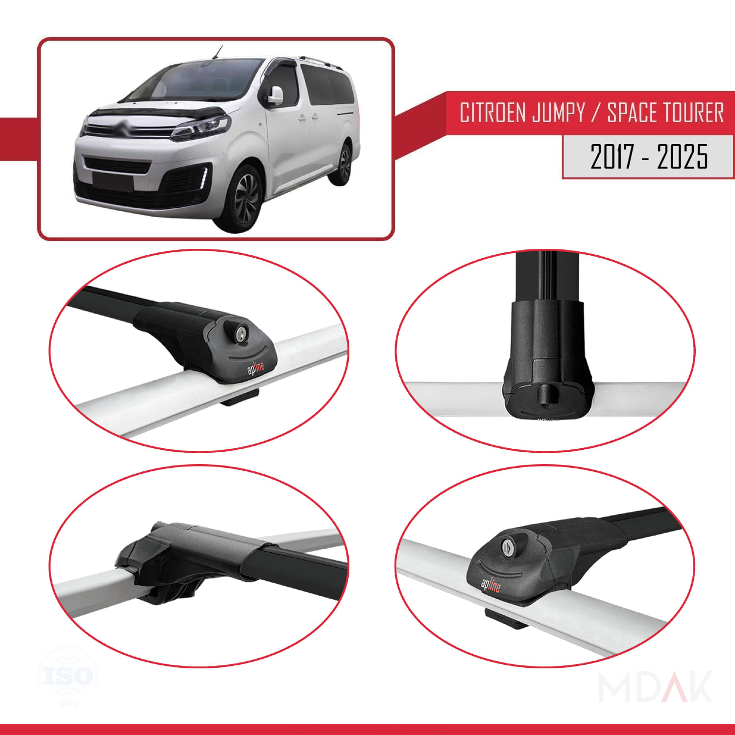 Citroen Jumpy 3 (K0) Space Tourer 2017 ve Sonrası ile Uyumlu ACE-1 Ara Atkı Tavan Barı Siyah 2 Adet - Görsel 4