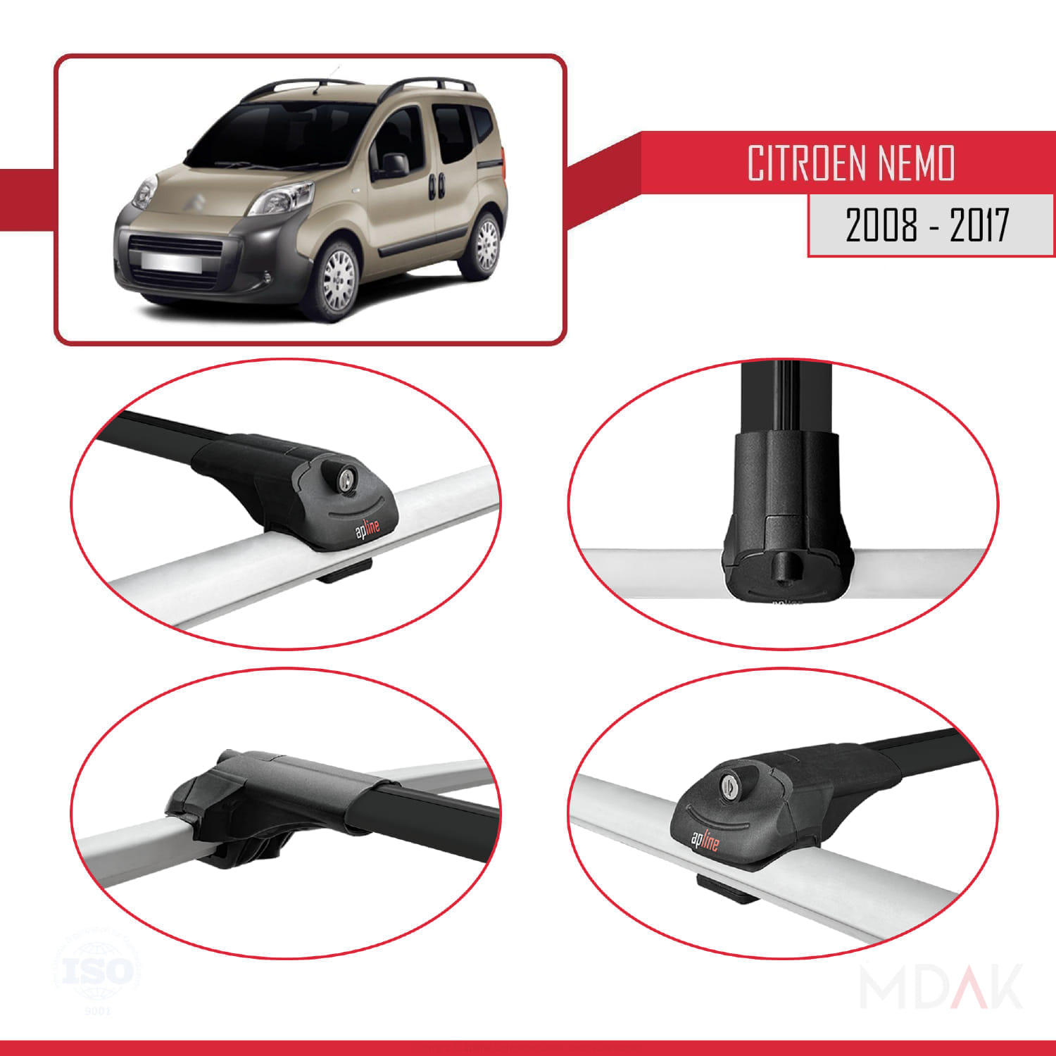Citroen Nemo 3 (225) 2008-2017 Arası ile Uyumlu ACE-1 Ara Atkı Tavan Barı Siyah 2 Adet - Görsel 4
