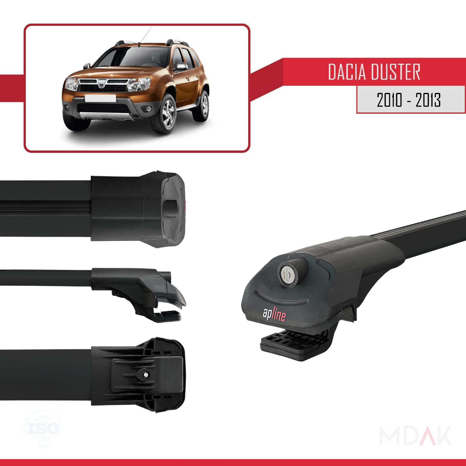 Dacia Duster (HS) Pre-Facelift 2010-2013 Arası ile Uyumlu ACE-1 Ara Atkı Tavan Barı Siyah 2 Adet - Görsel 3