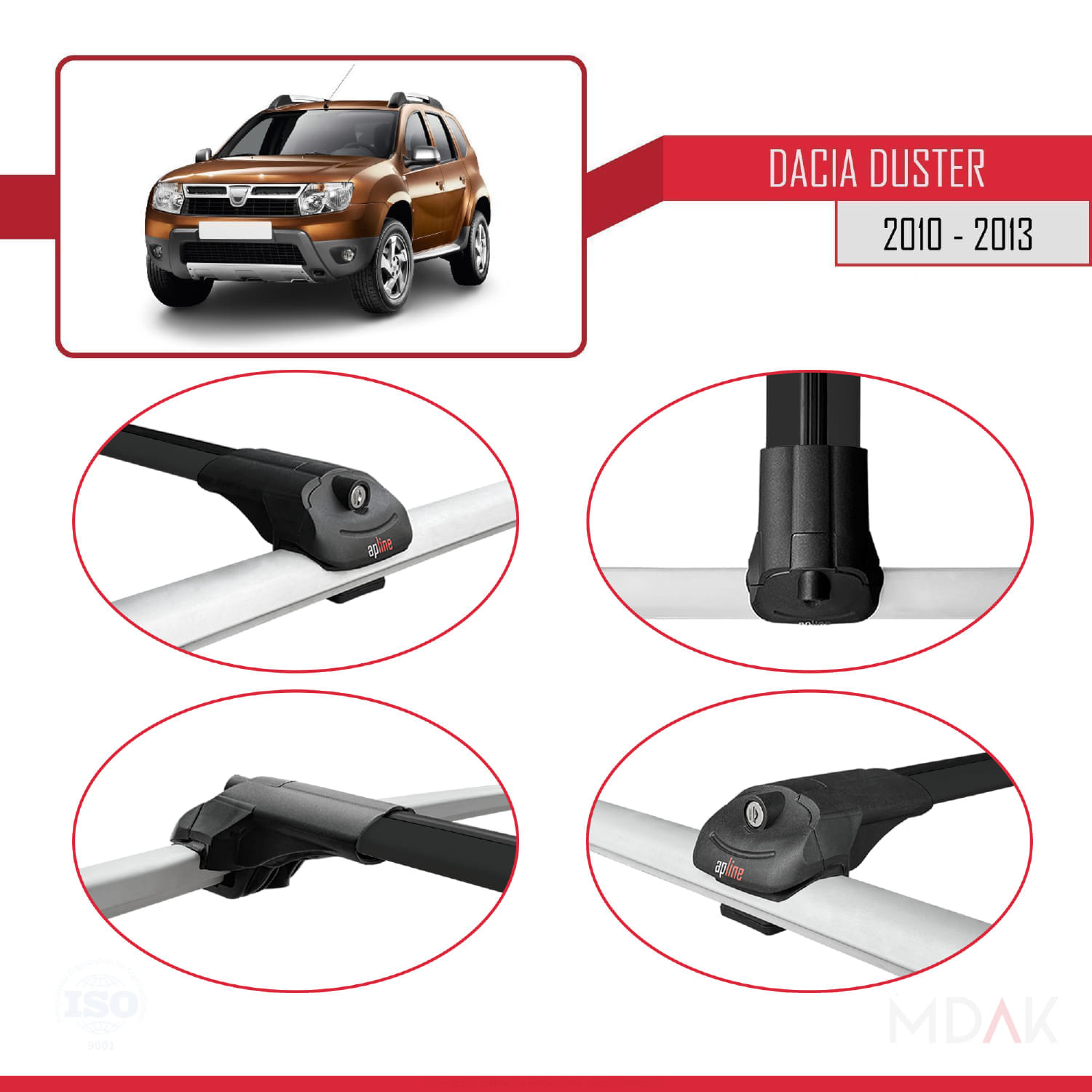 Dacia Duster (HS) Pre-Facelift 2010-2013 Arası ile Uyumlu ACE-1 Ara Atkı Tavan Barı Siyah 2 Adet - Görsel 4