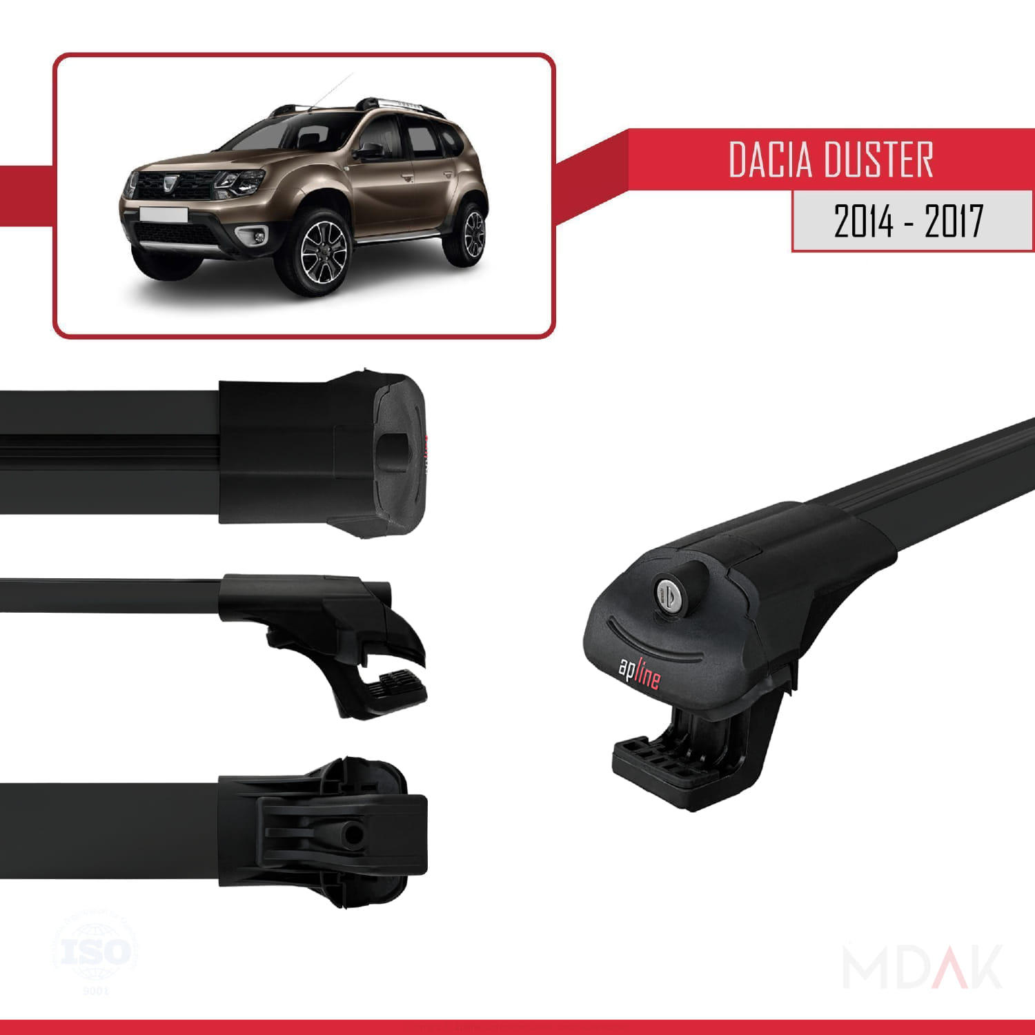 Dacia Duster (HS) Post-Facelift 2014-2017 Arası ile Uyumlu ACE-1 Ara Atkı Tavan Barı Siyah 2 Adet - Görsel 3