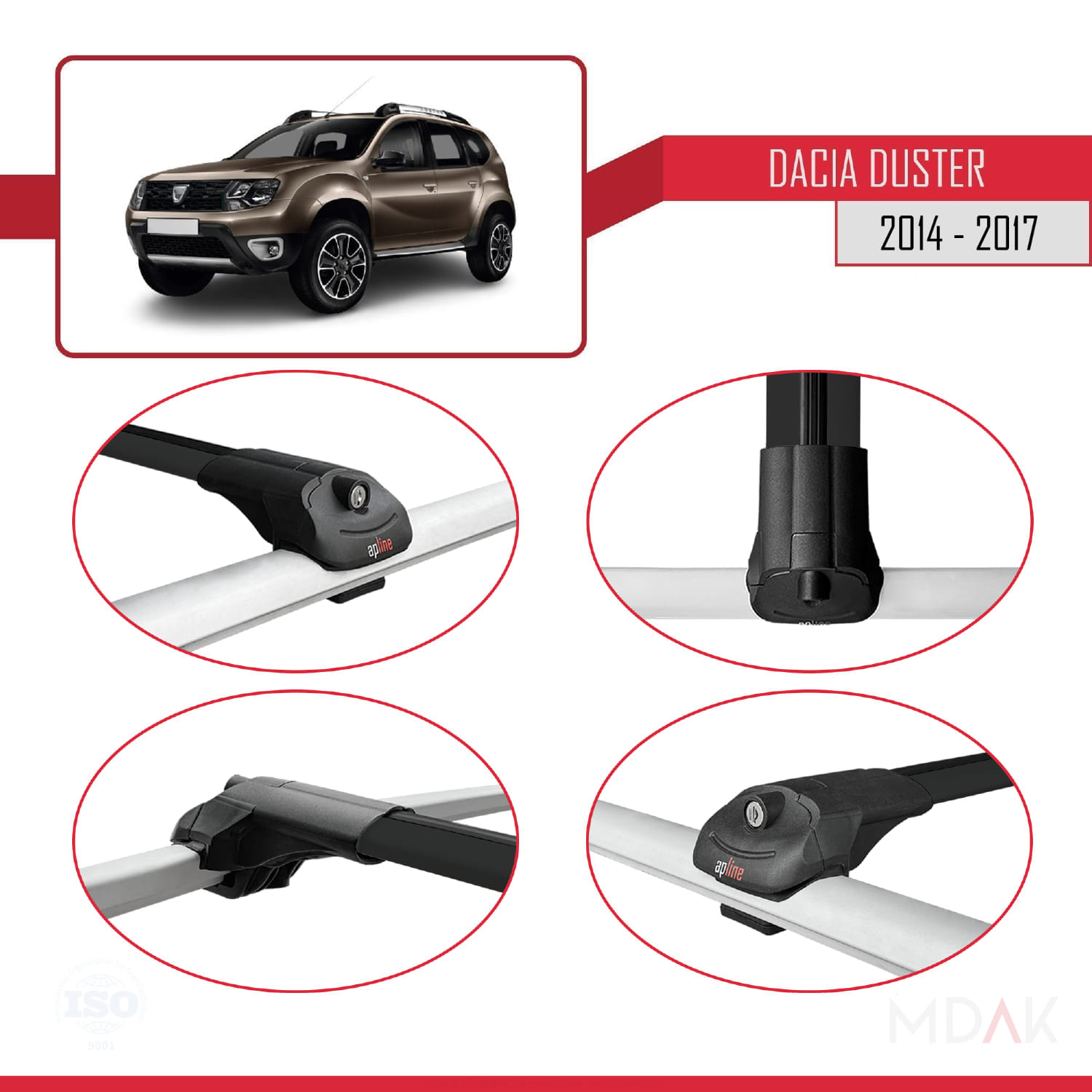 Dacia Duster (HS) Post-Facelift 2014-2017 Arası ile Uyumlu ACE-1 Ara Atkı Tavan Barı Siyah 2 Adet - Görsel 4