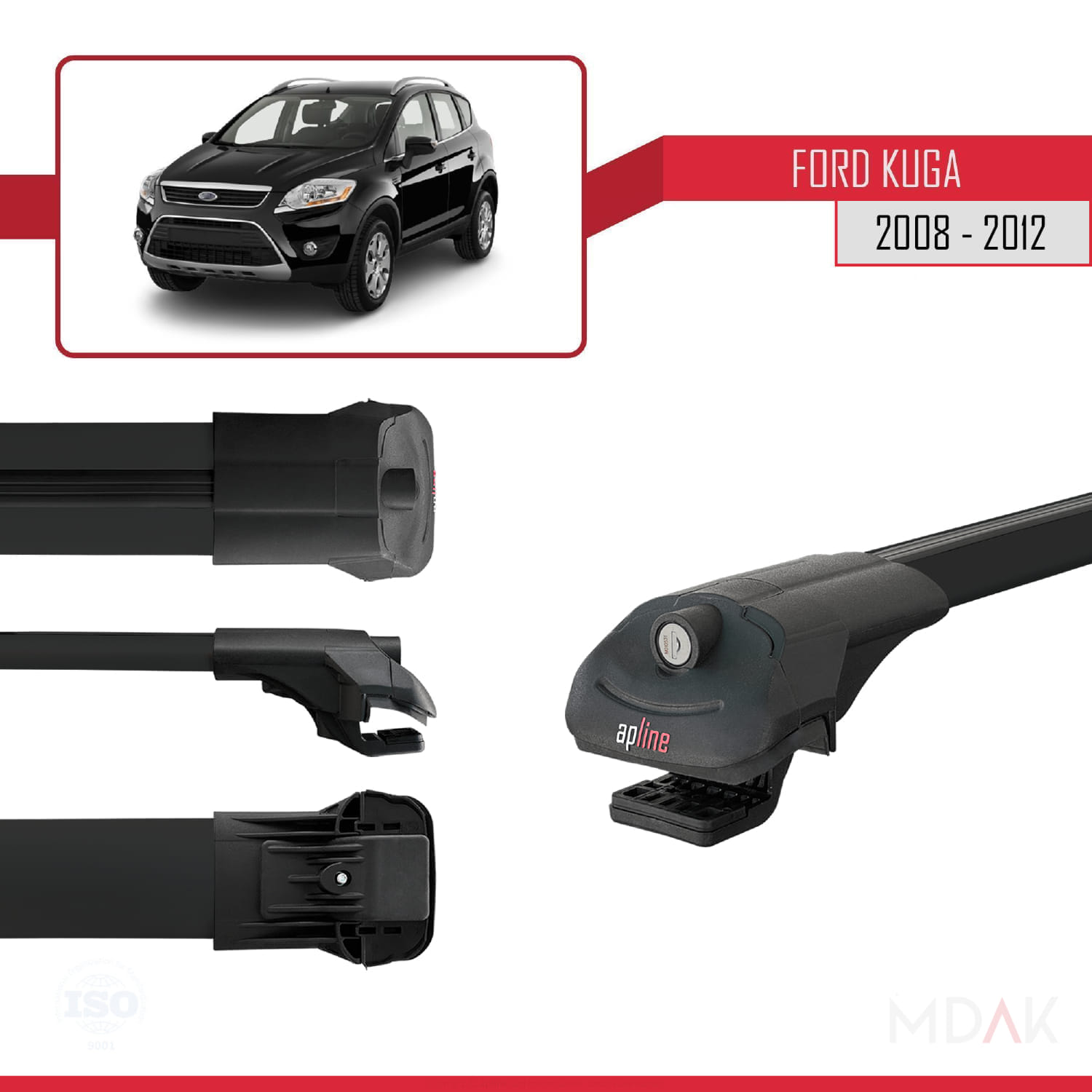 Ford Kuga (C394) 2008-2012 Arası ile Uyumlu ACE-1 Ara Atkı Tavan Barı Siyah 3 Adet - Görsel 3